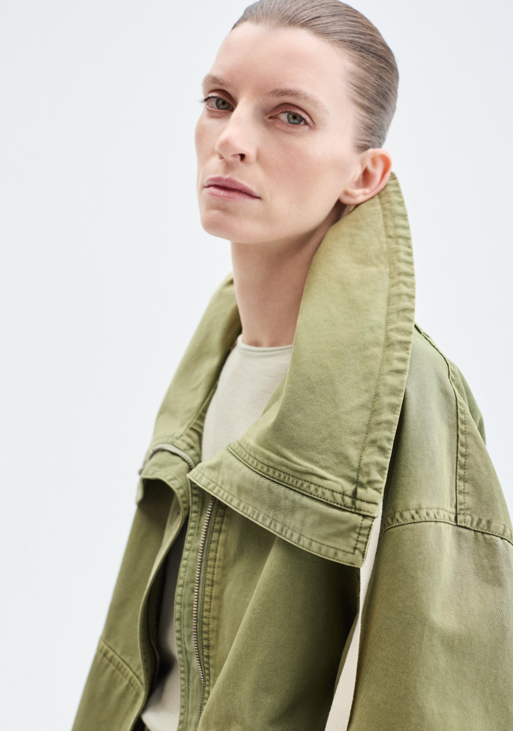 Rolled Collar Jacket Jacket Army Green