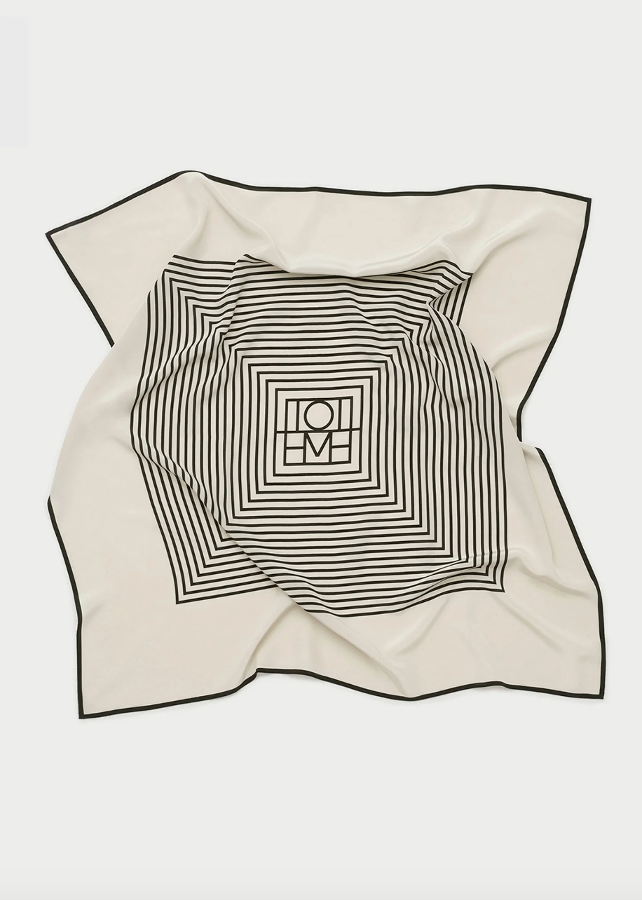 Centered Monogram Silk Scarf Creme