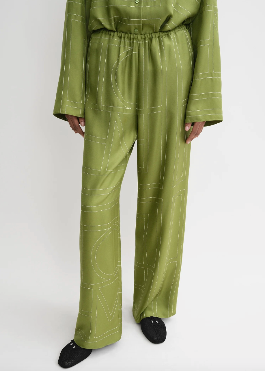 Monogram Silk PJ Bottoms Laurel