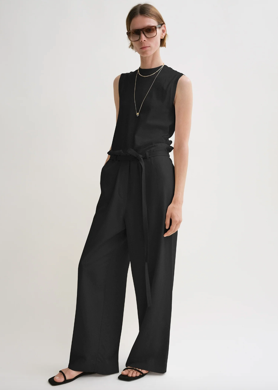 Fluid Tie Waist Trousers Black