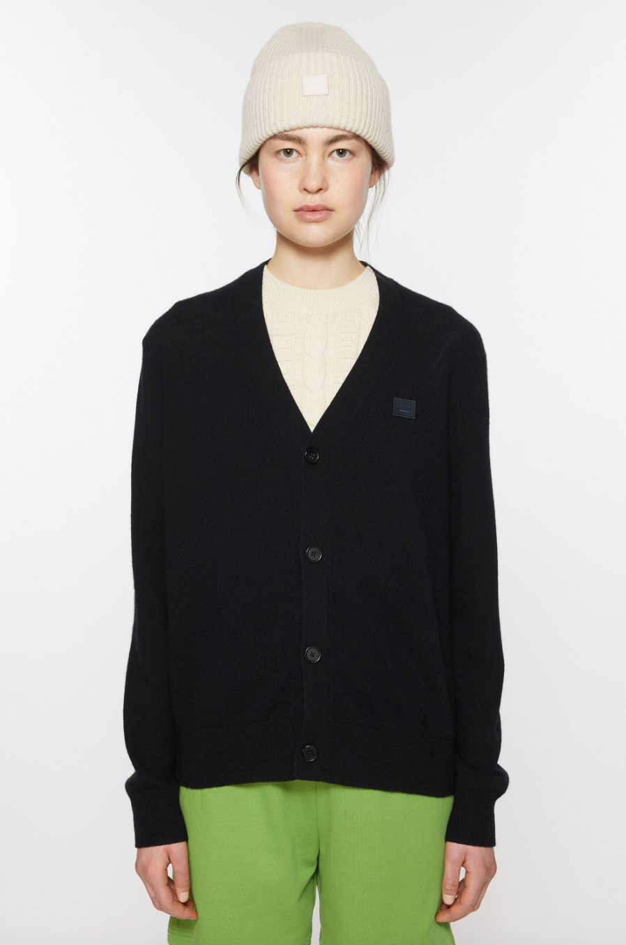 V Neck Face Cardigan Black