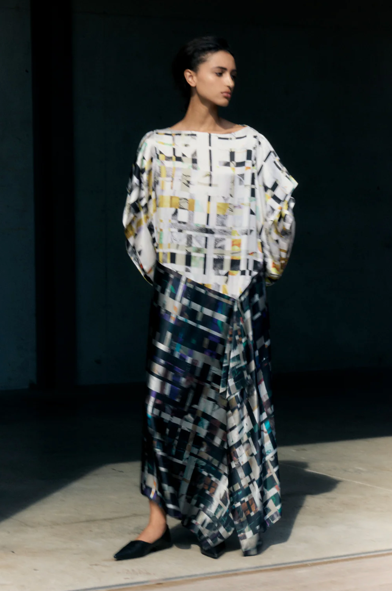 Book Sleeve Drape Dress Multi