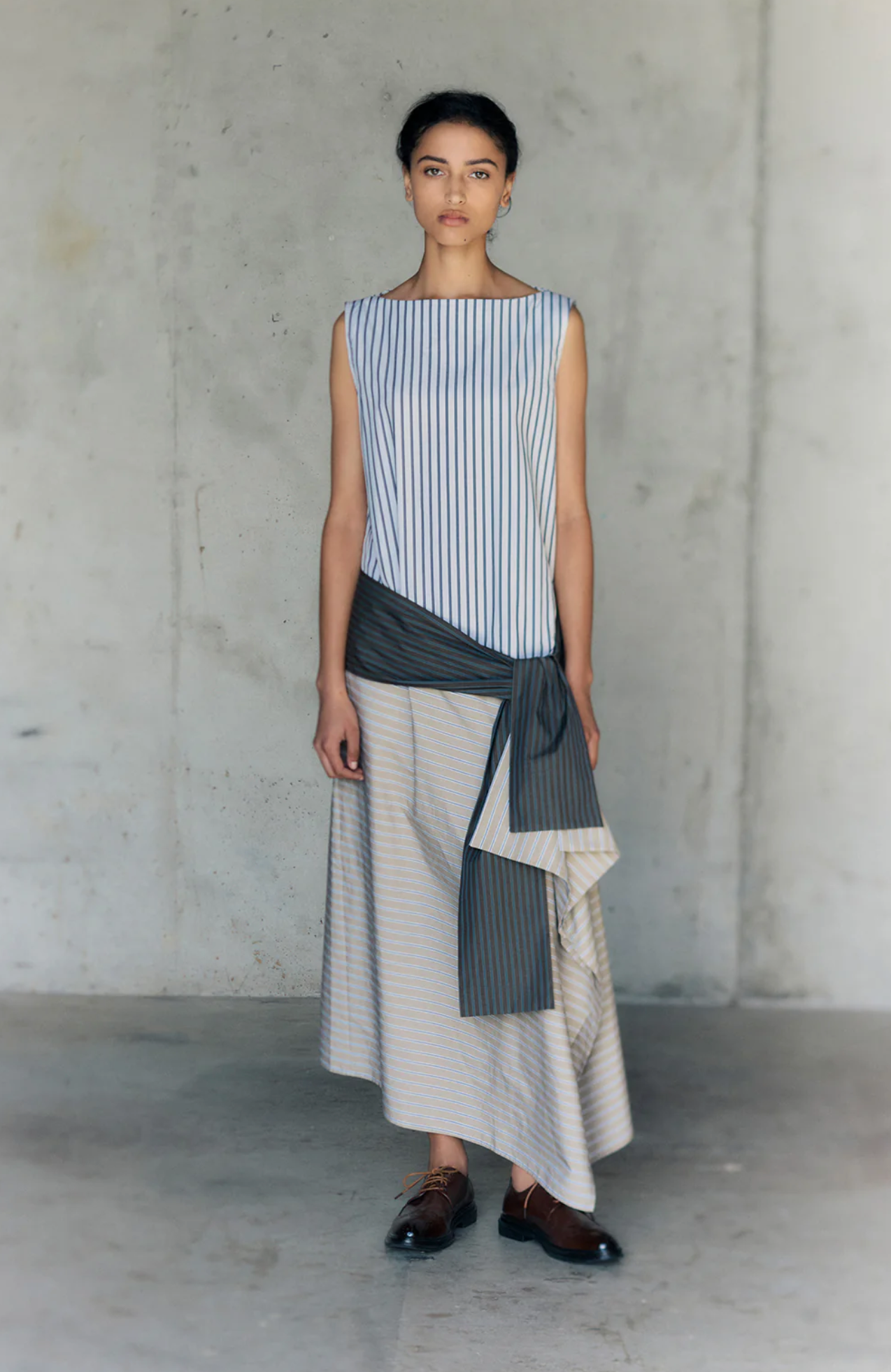 Sleeveless Drape Dress Stripe