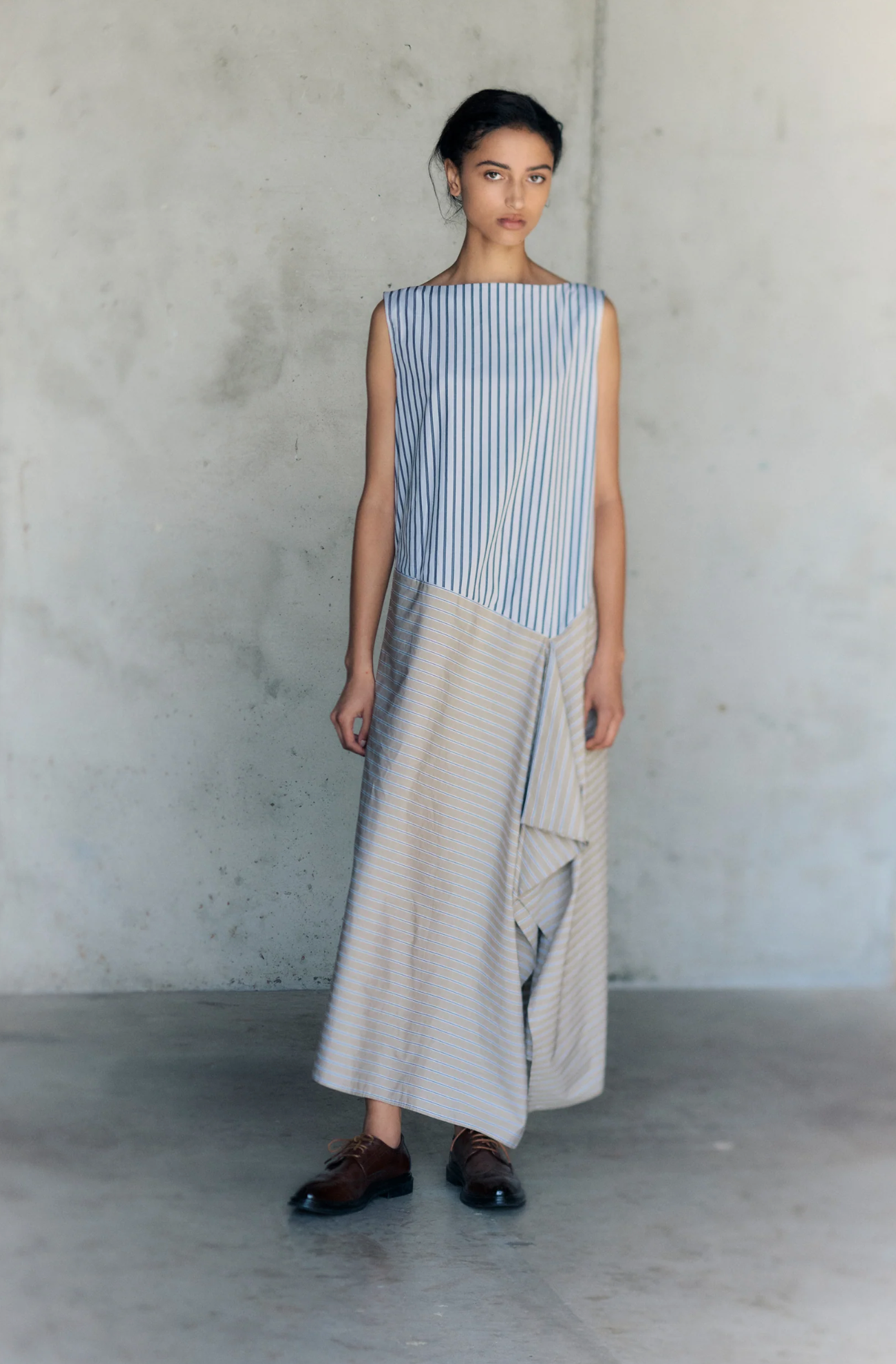 Sleeveless Drape Dress Stripe