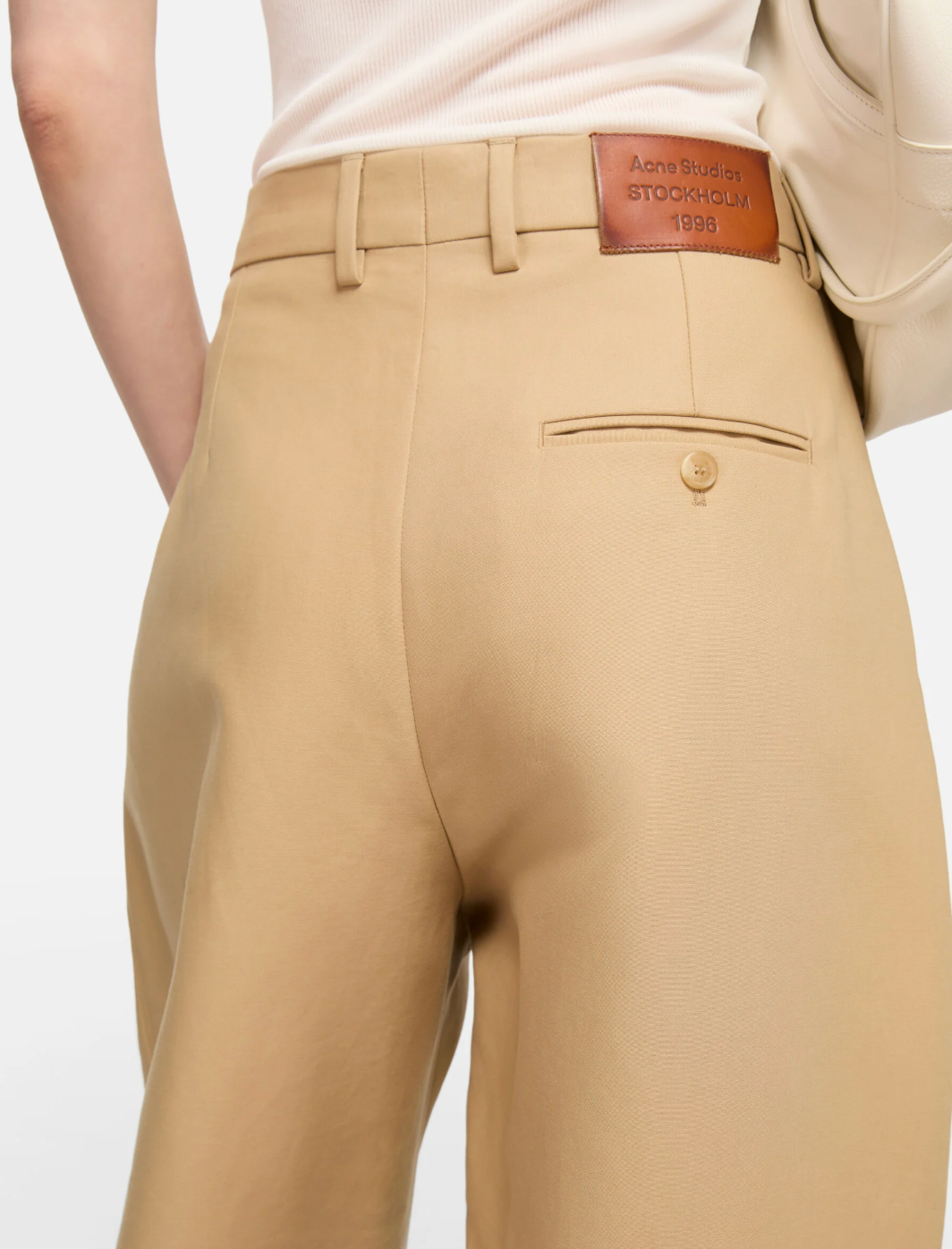 Tailored Satin Cotton Trousers Beige