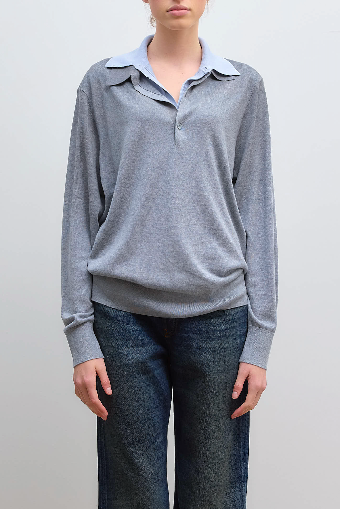 Layered Silk Polo Grey Sky Blue