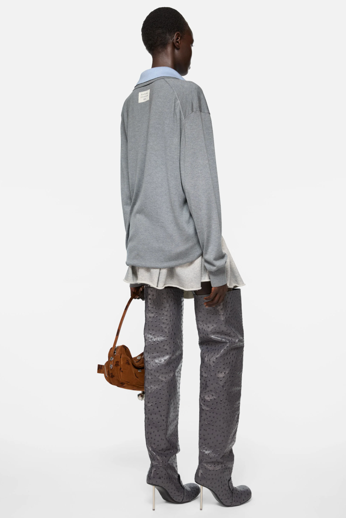 Layered Silk Polo Grey Sky Blue