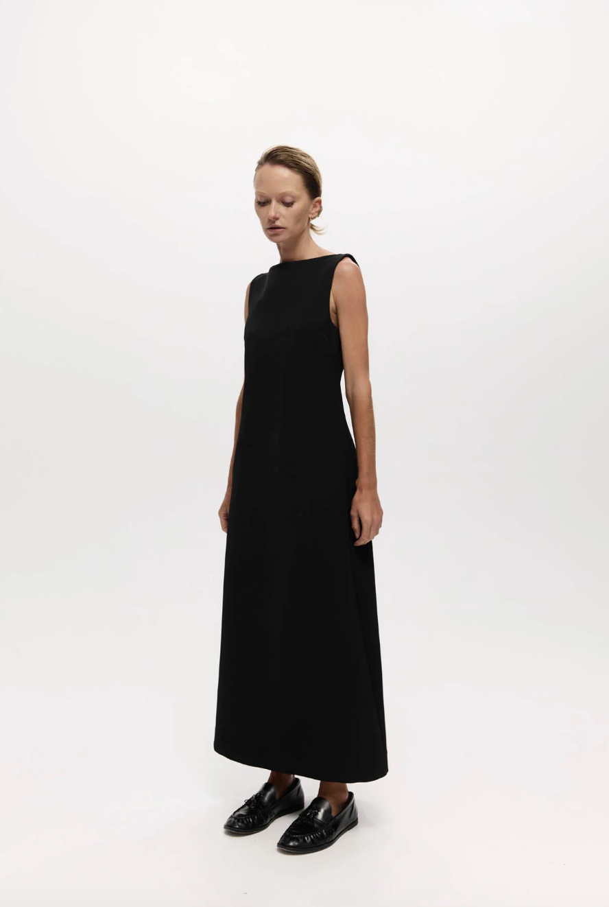 Hiro Dress Black Bonded Suiting