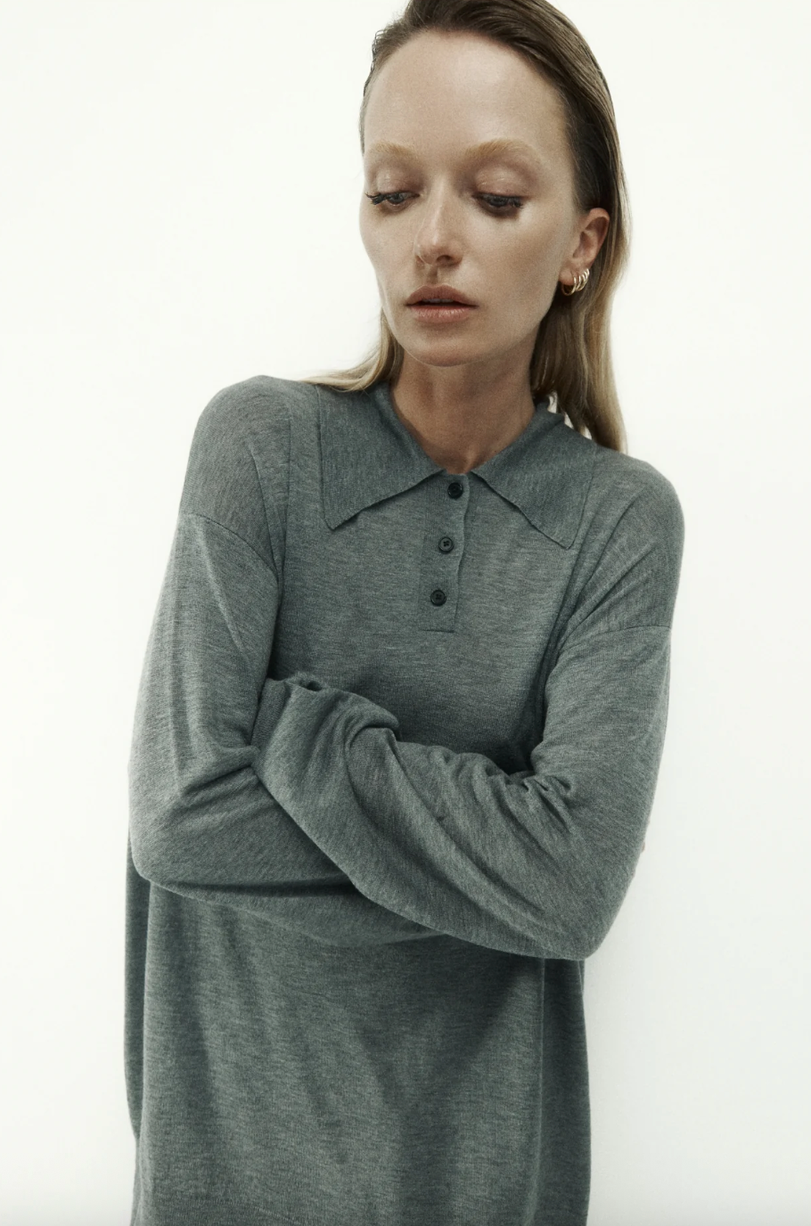 Orwell Knit Polo Grey Silk Wool