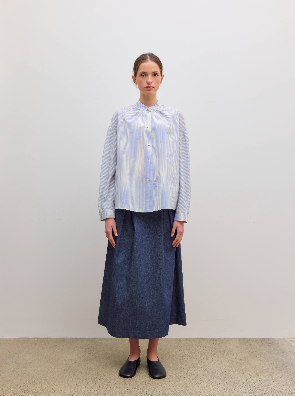 Froisse Stripe Bohemian Shirt Ceruleo