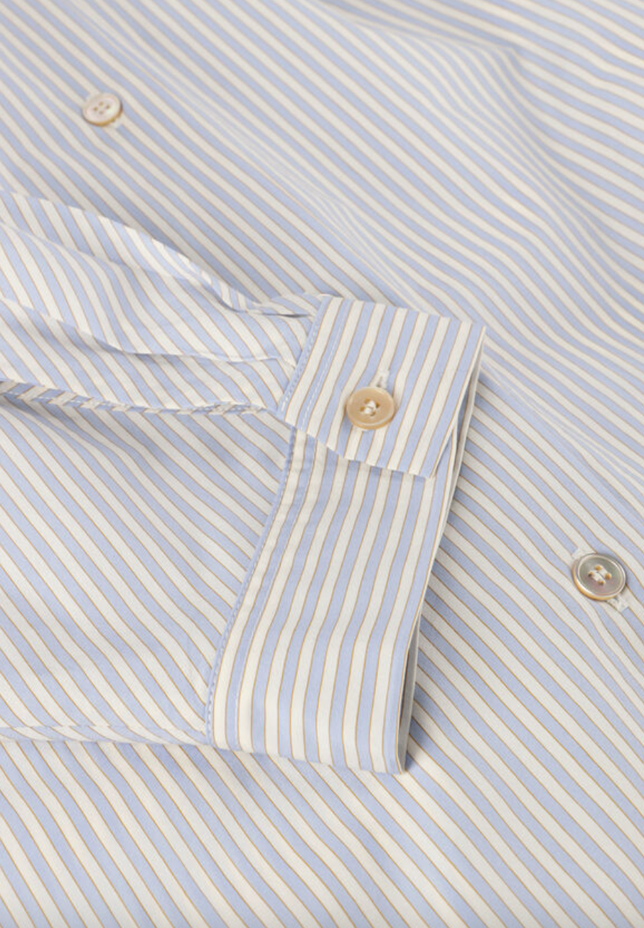 Froisse Stripe Bohemian Shirt Ceruleo