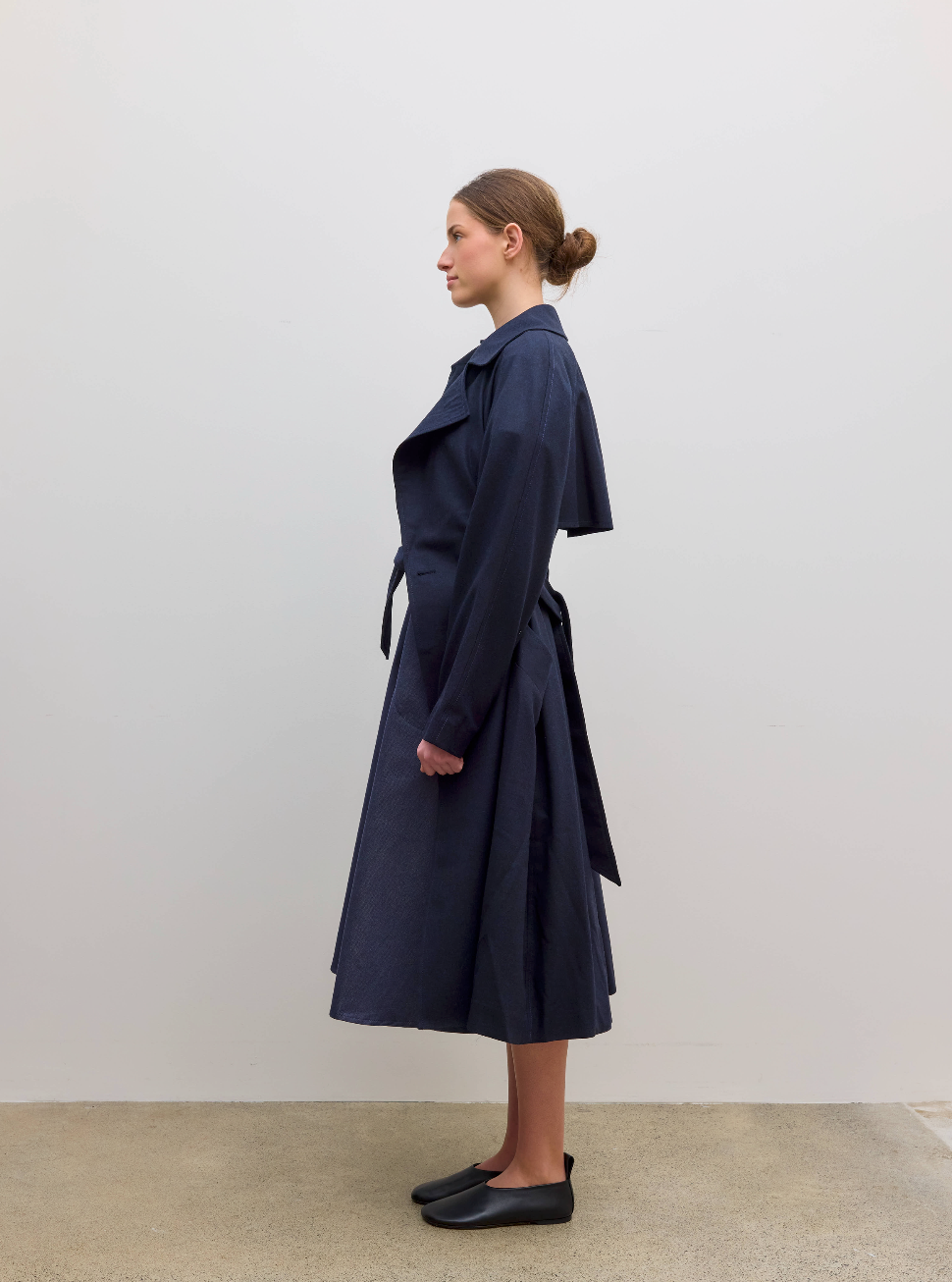 Fluid Wool Trench Coat Navy
