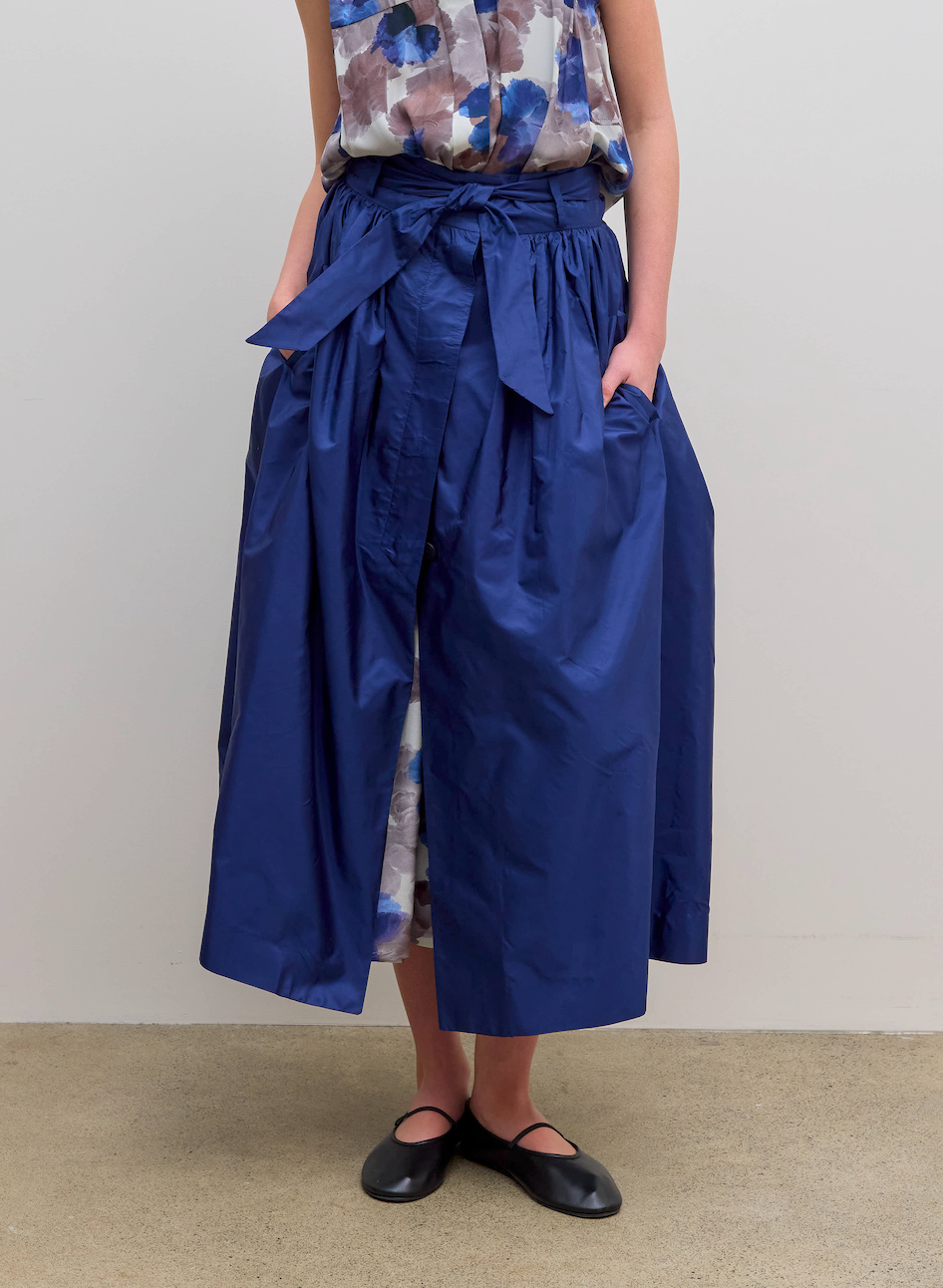 Gathered Skirt Silk Taffeta Navy