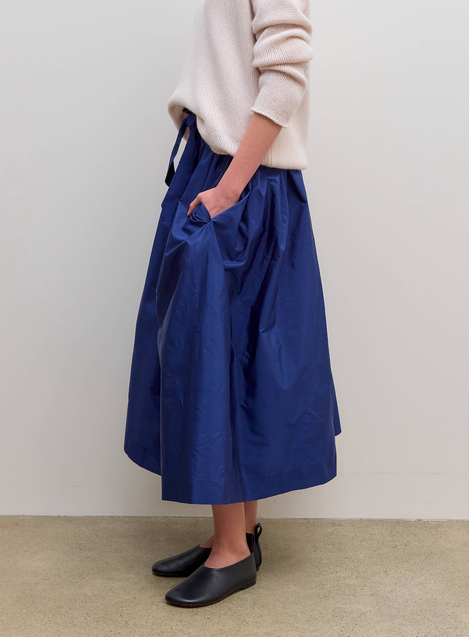 Gathered Skirt Silk Taffeta Navy