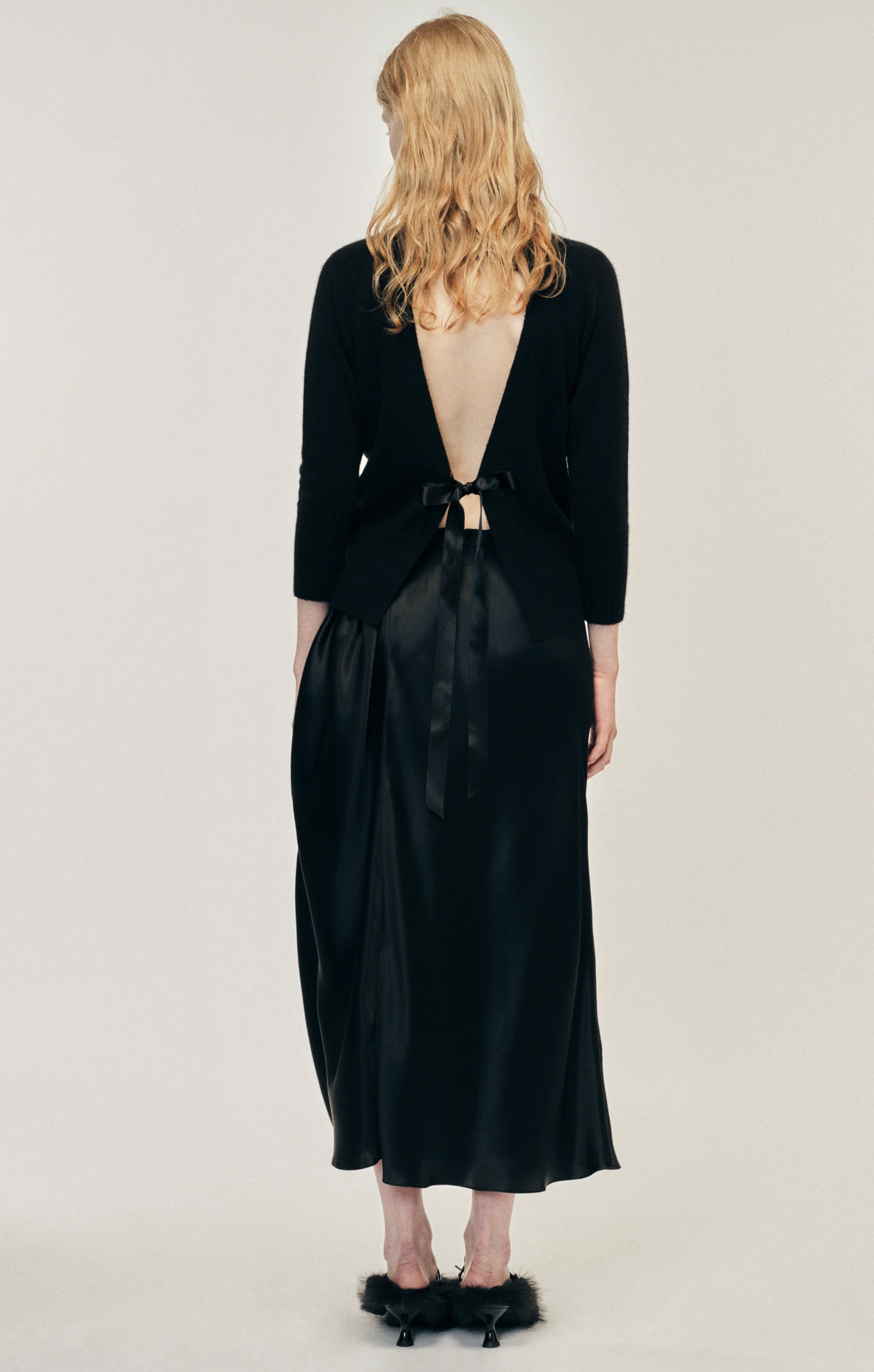 Silk Satin Hip Easy Skirt Black