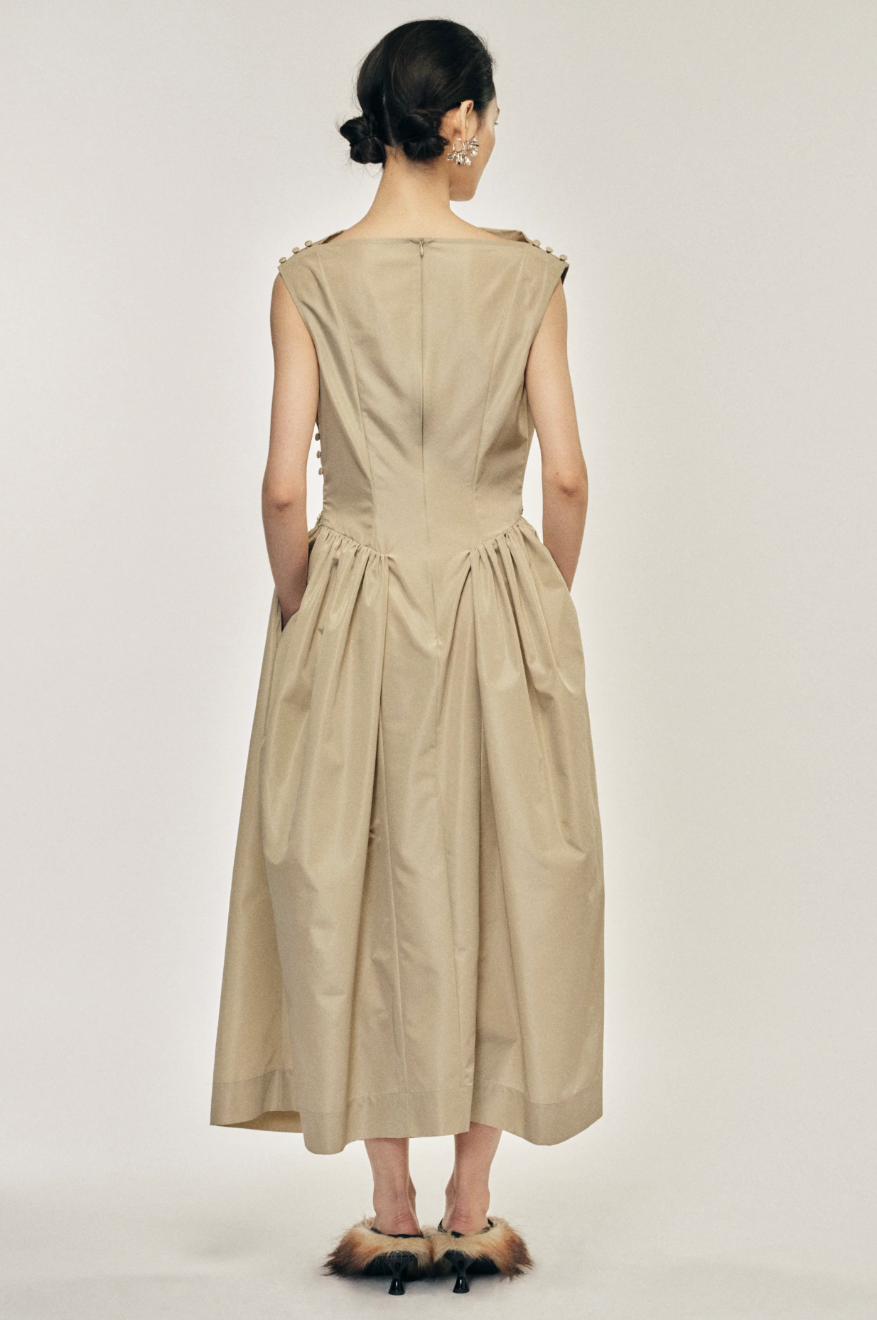 Draped Dress Hip Detail Stone Taffeta