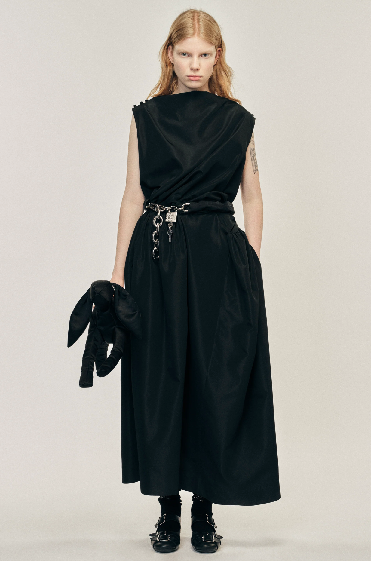 Draped Dress Hip Detail Black Taffeta