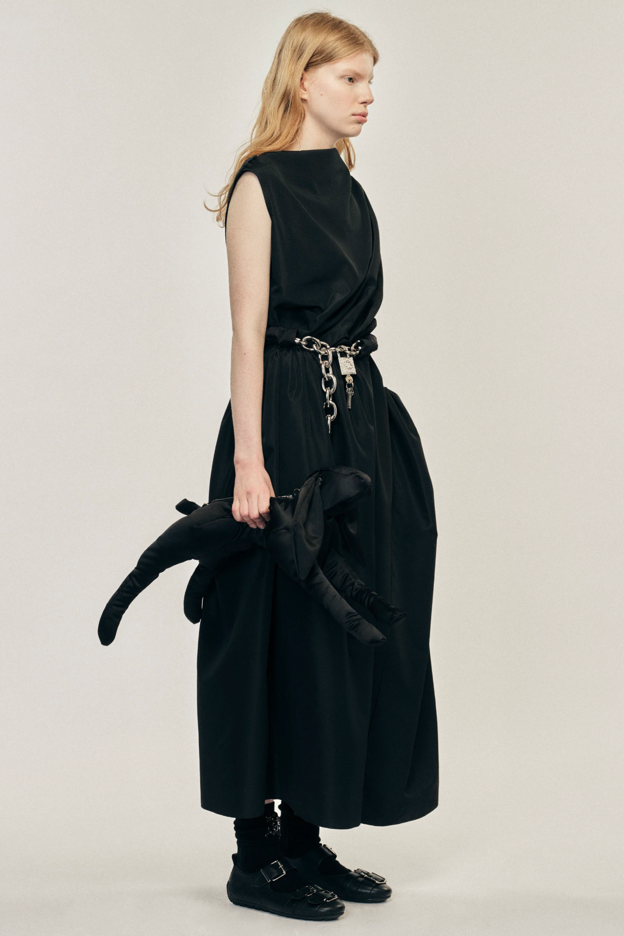 Draped Dress Hip Detail Black Taffeta