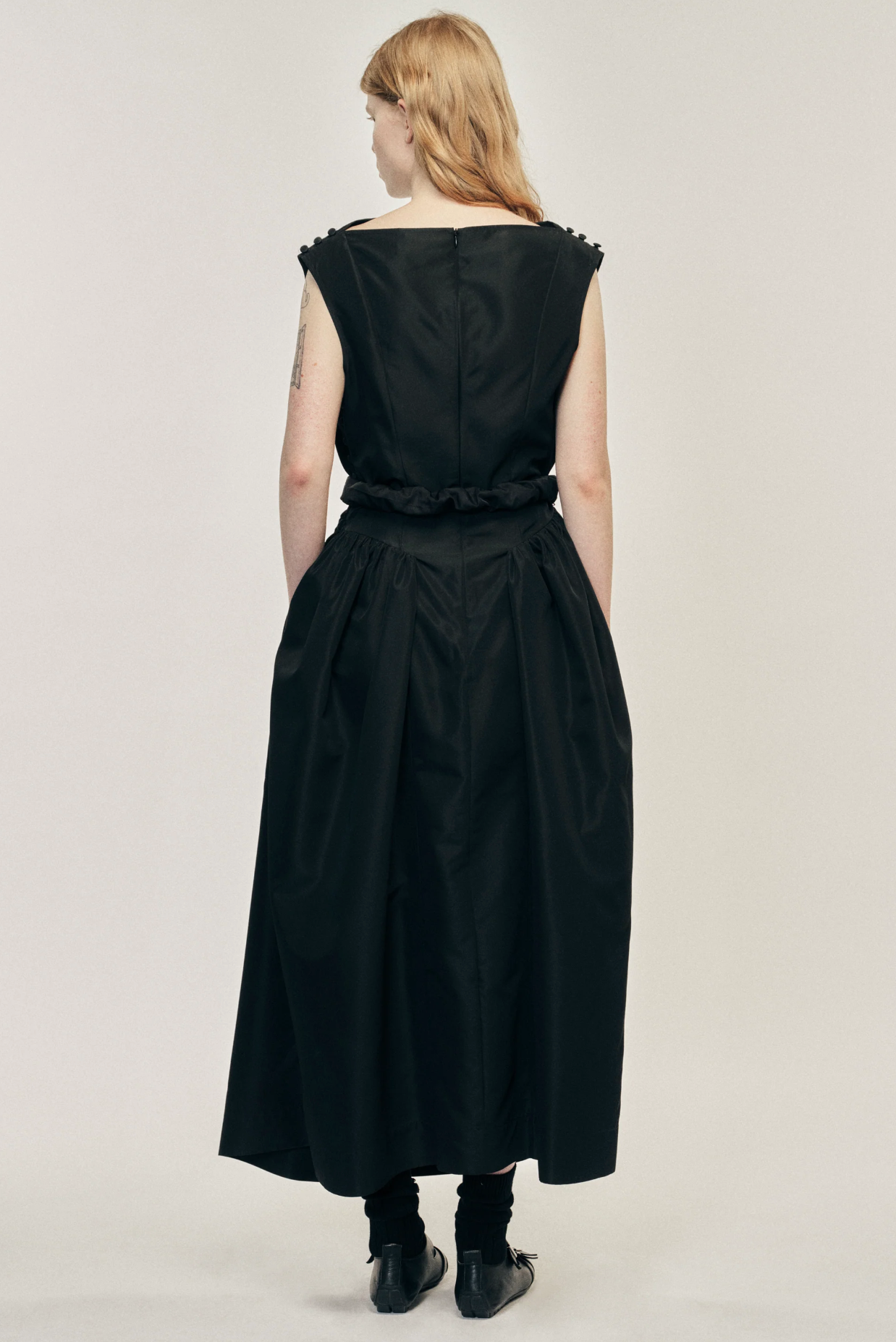 Draped Dress Hip Detail Black Taffeta