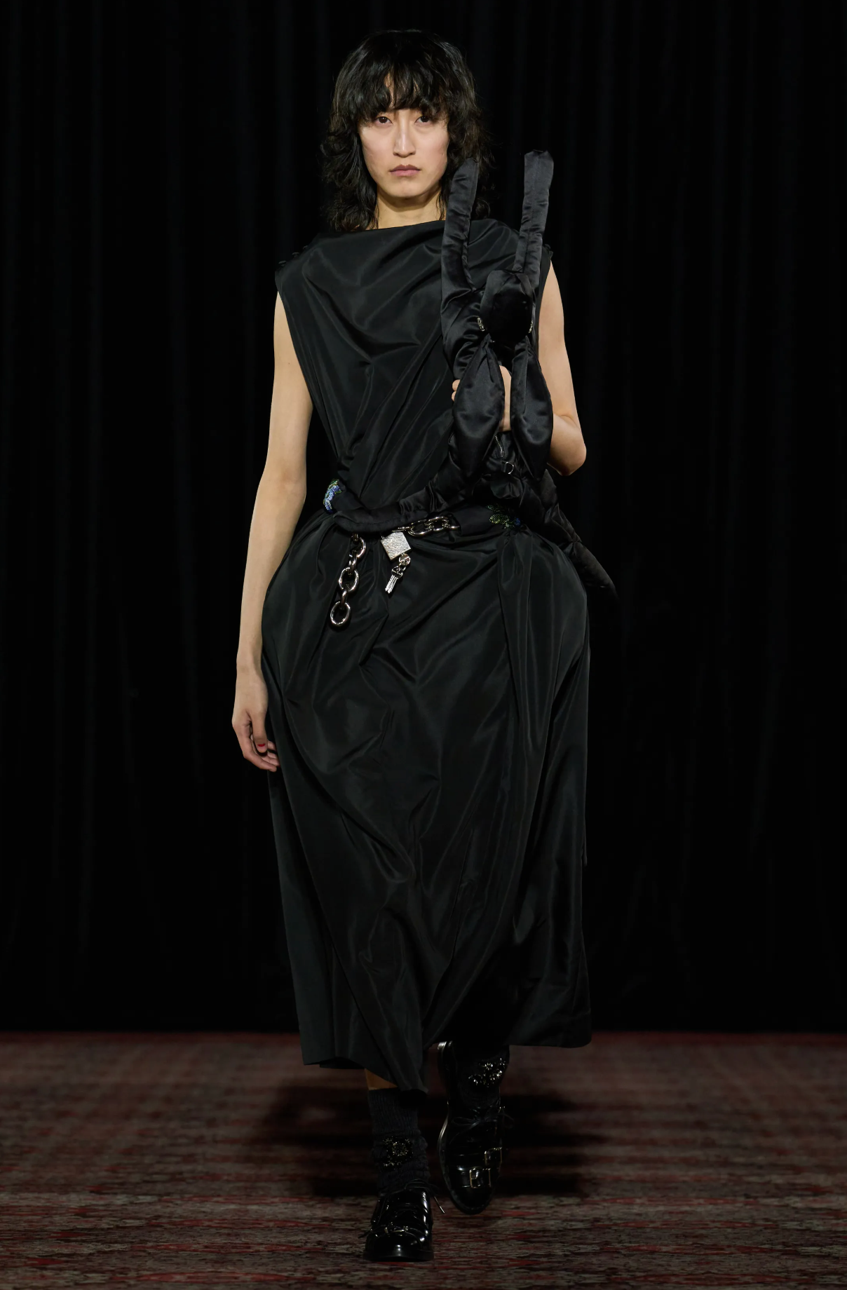 Draped Dress Hip Detail Black Taffeta