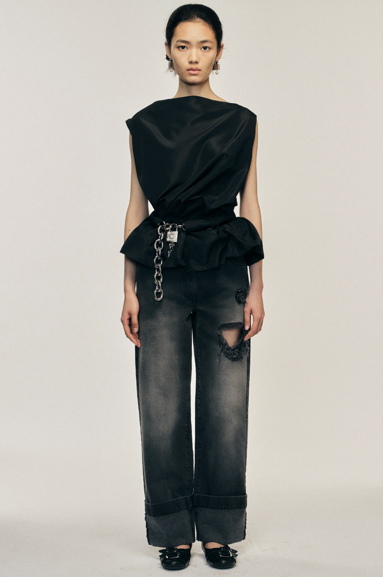 Peplum Top Black Taffeta