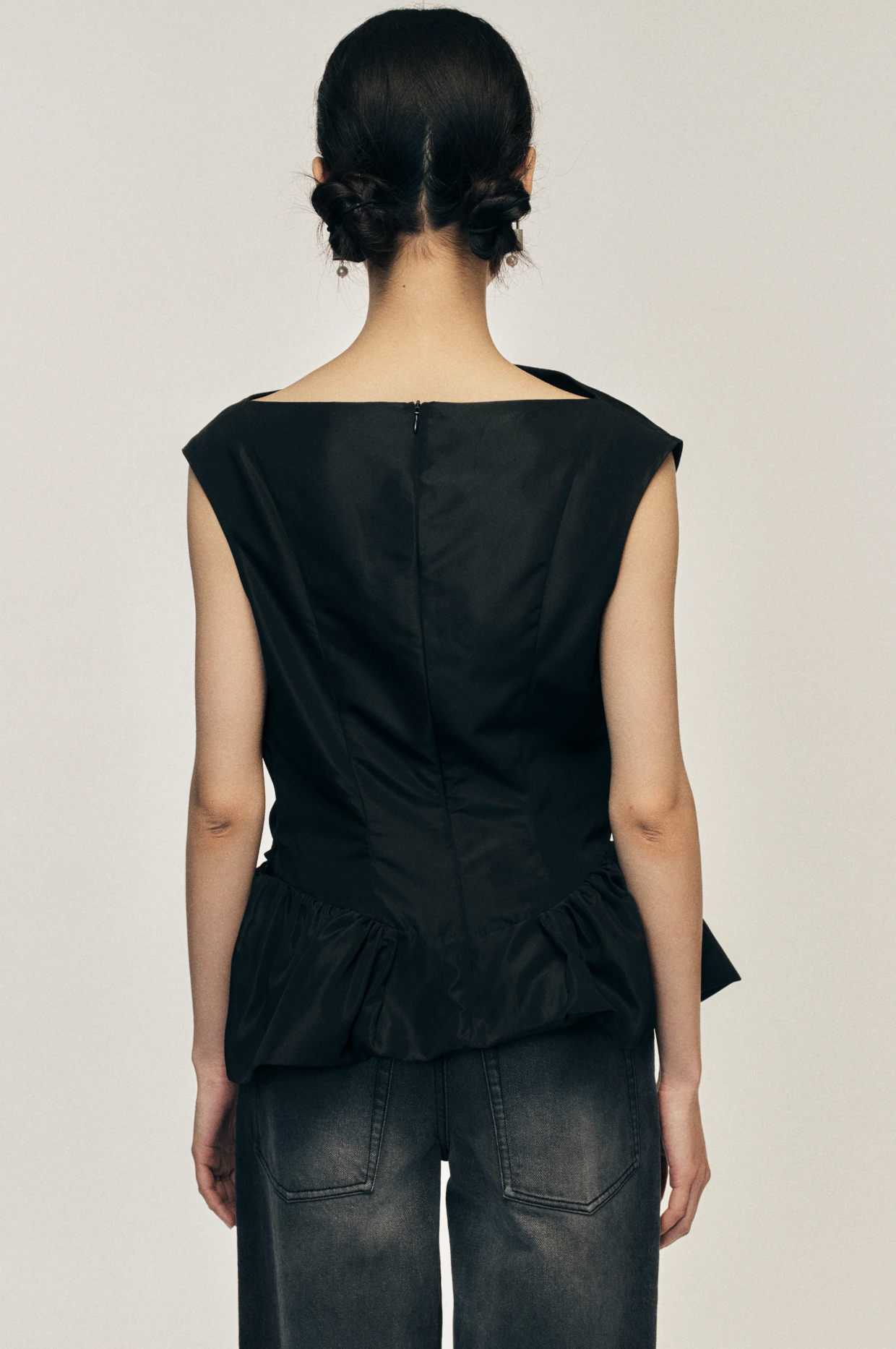 Peplum Top Black Taffeta