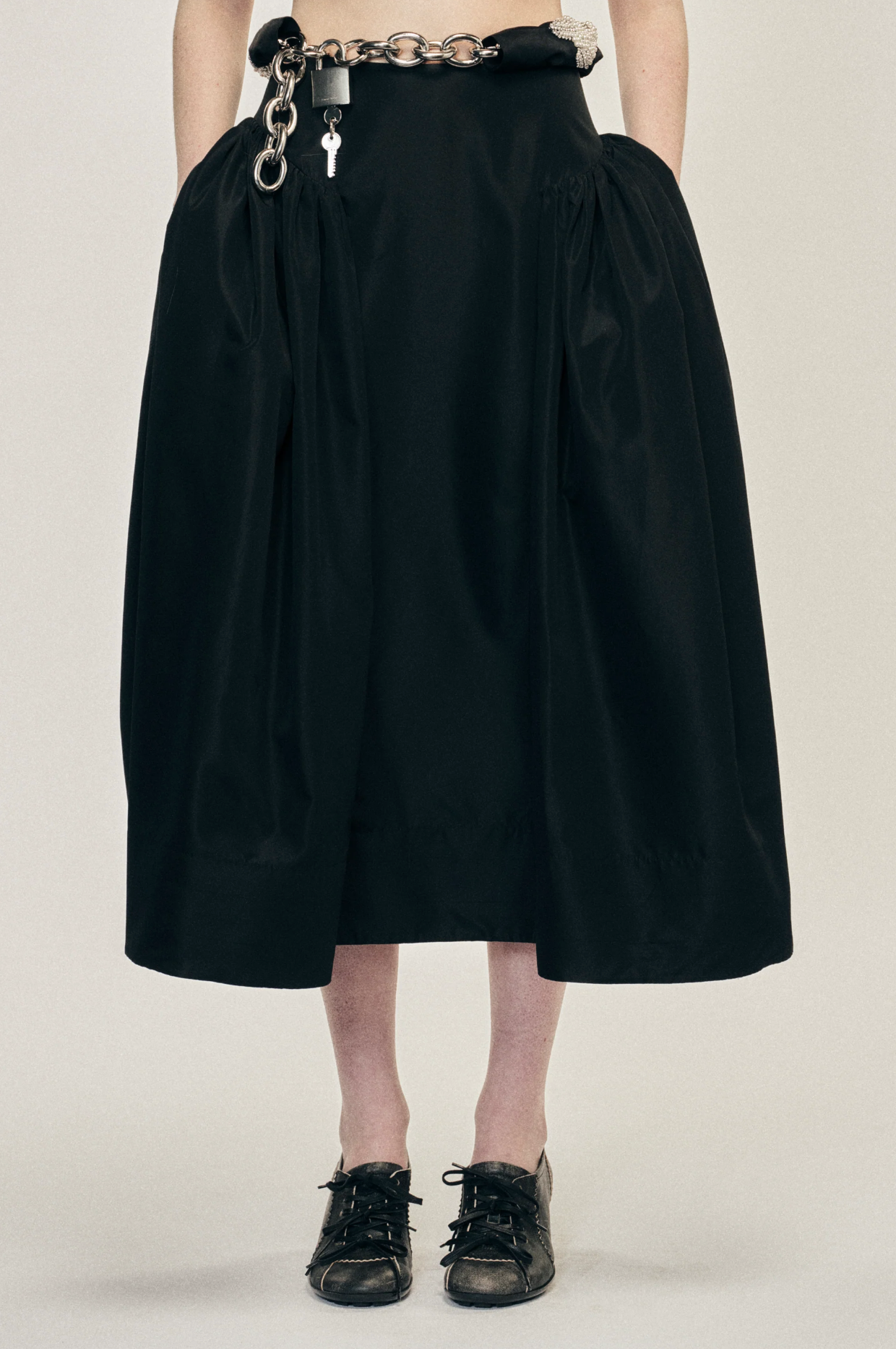 Hip Detail Bind Skirt Taffeta Black