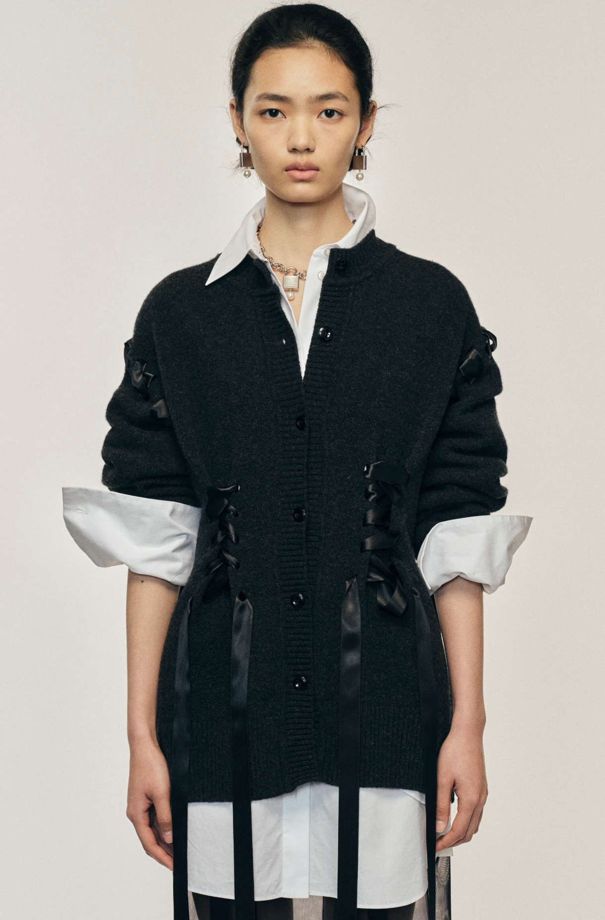 Sculpted Ribbon Cardigan Charcoal