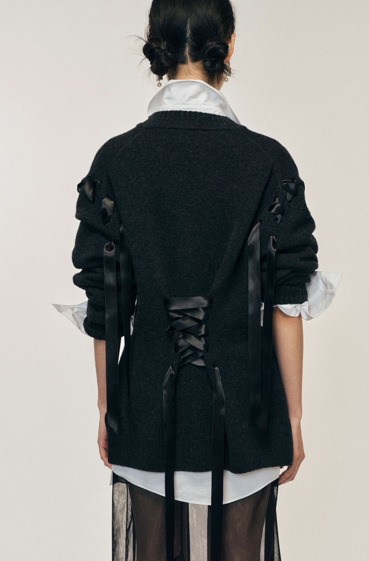 Sculpted Ribbon Cardigan Charcoal