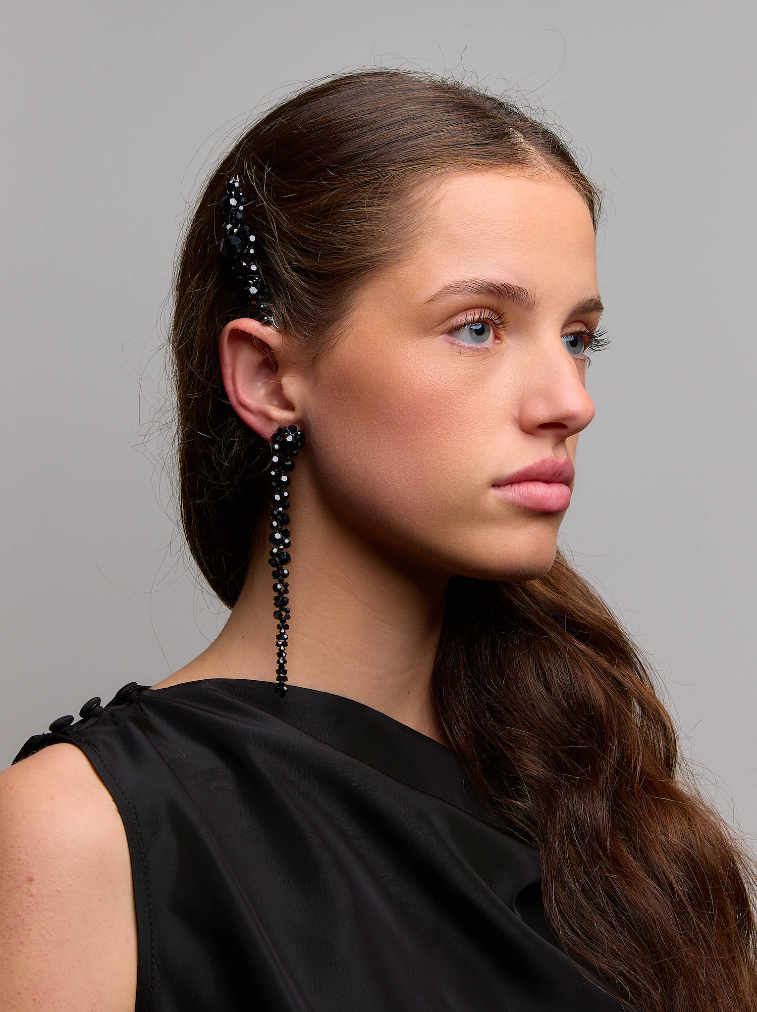 Jet Crystal Flower Hairclip Large Flower