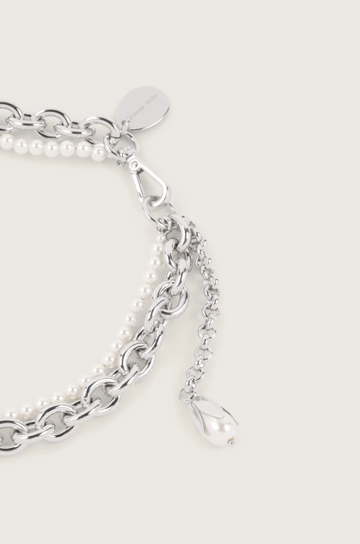 Pearl and Chain Necklace Encased Pearl Flower
