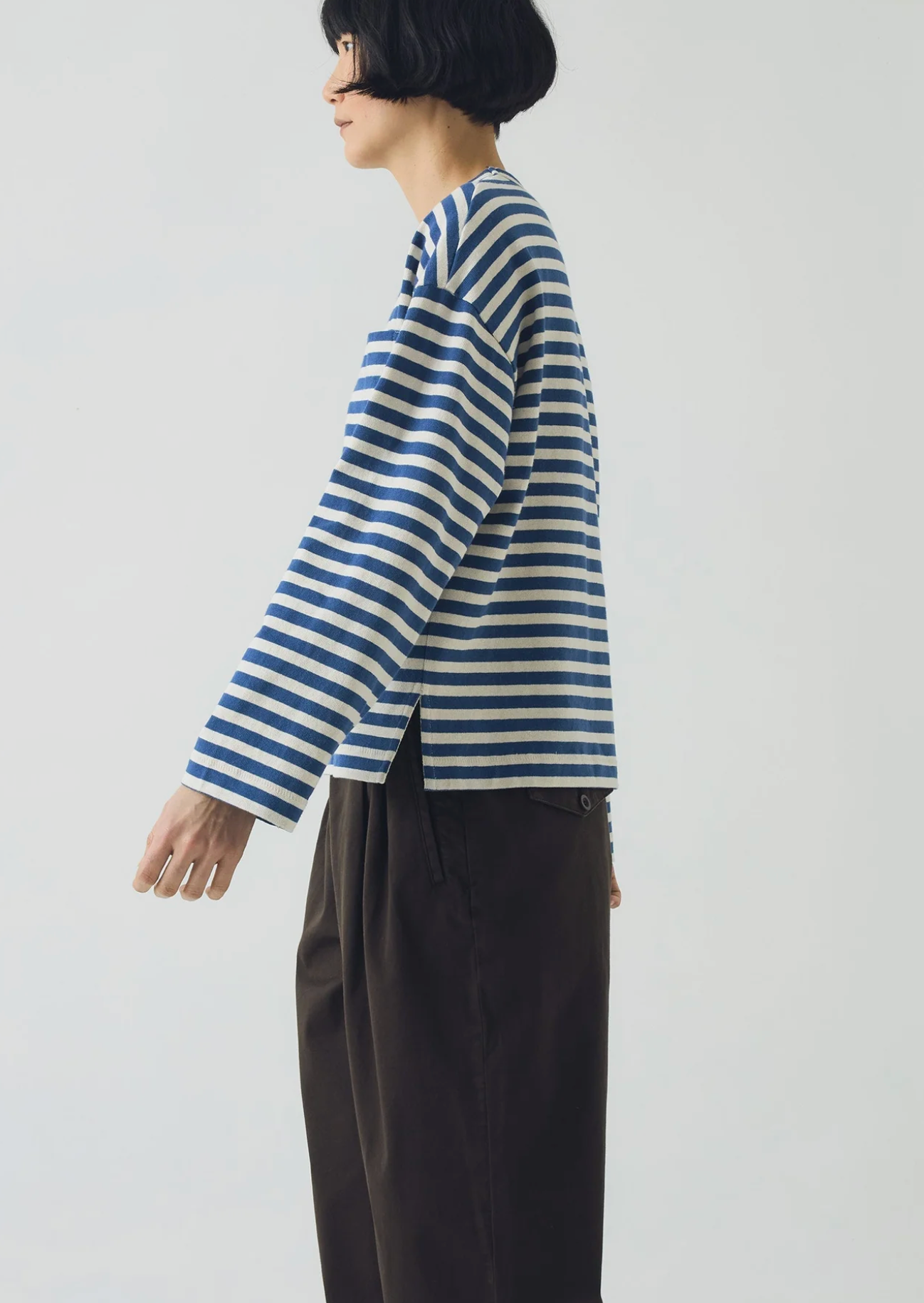 Bold Stripe Cotton Boxy Tee Delft Ecru