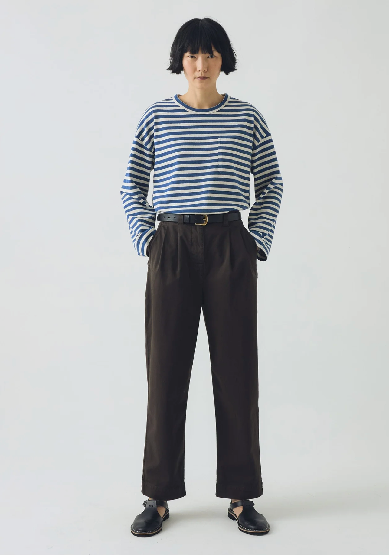 Bold Stripe Cotton Boxy Tee Delft Ecru