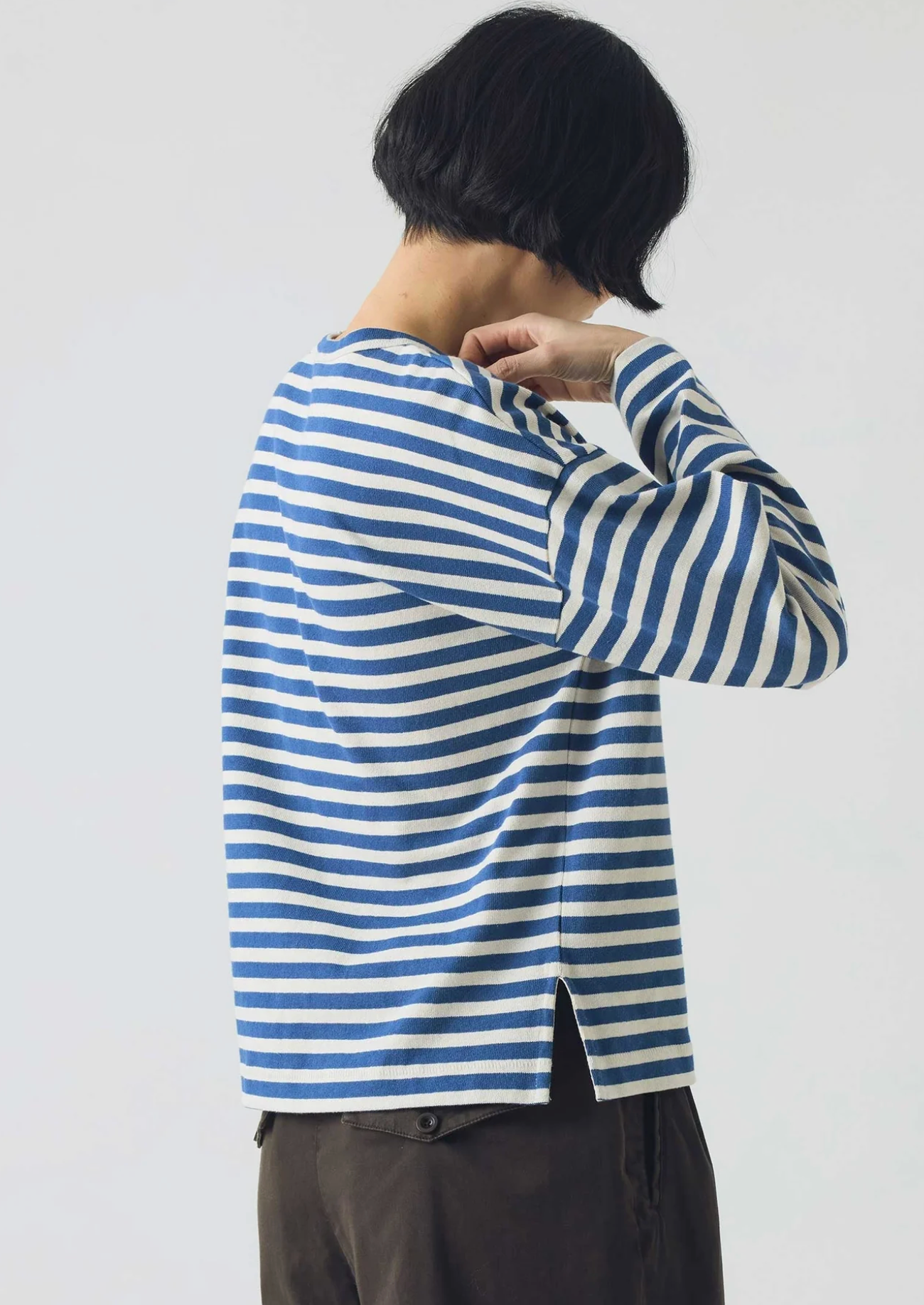 Bold Stripe Cotton Boxy Tee Delft Ecru