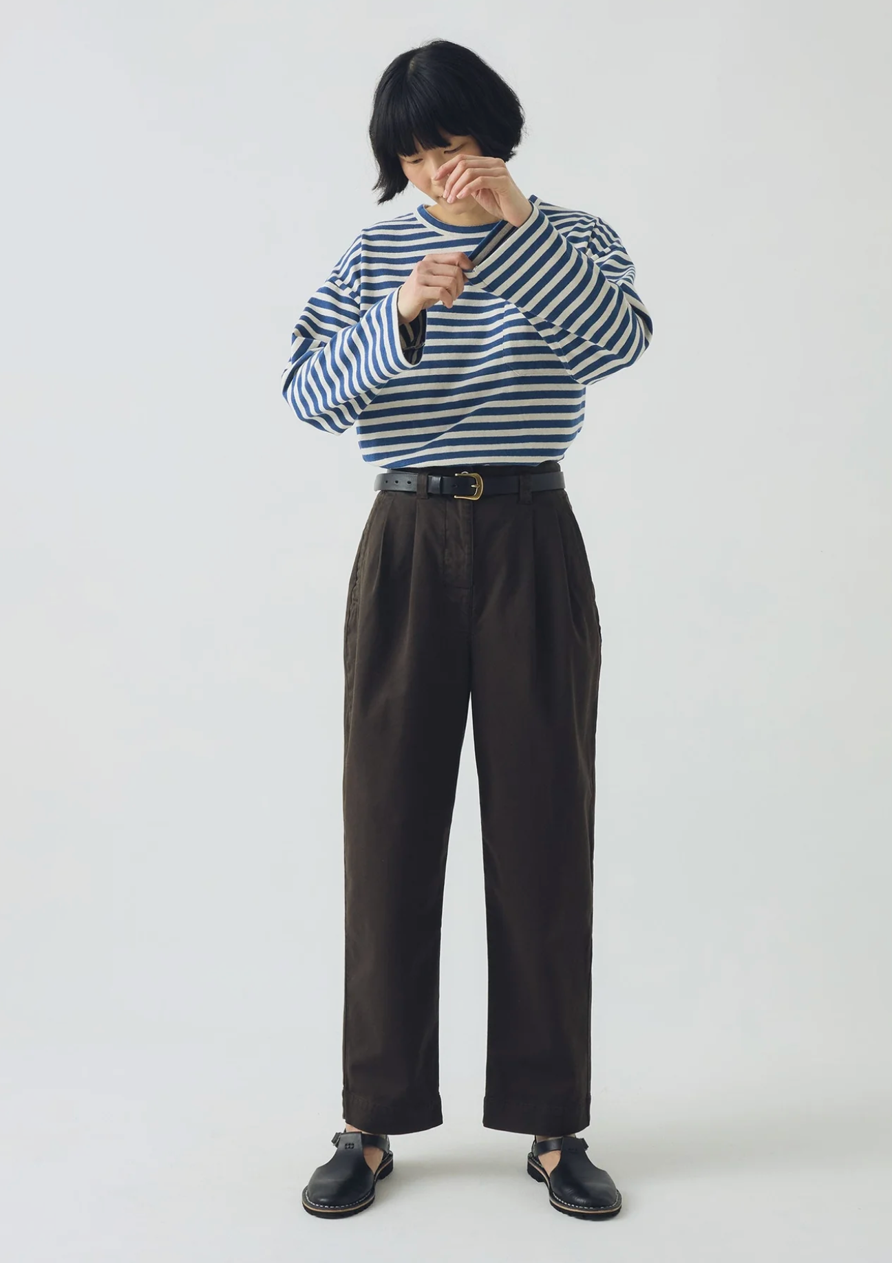 Bold Stripe Cotton Boxy Tee Delft Ecru