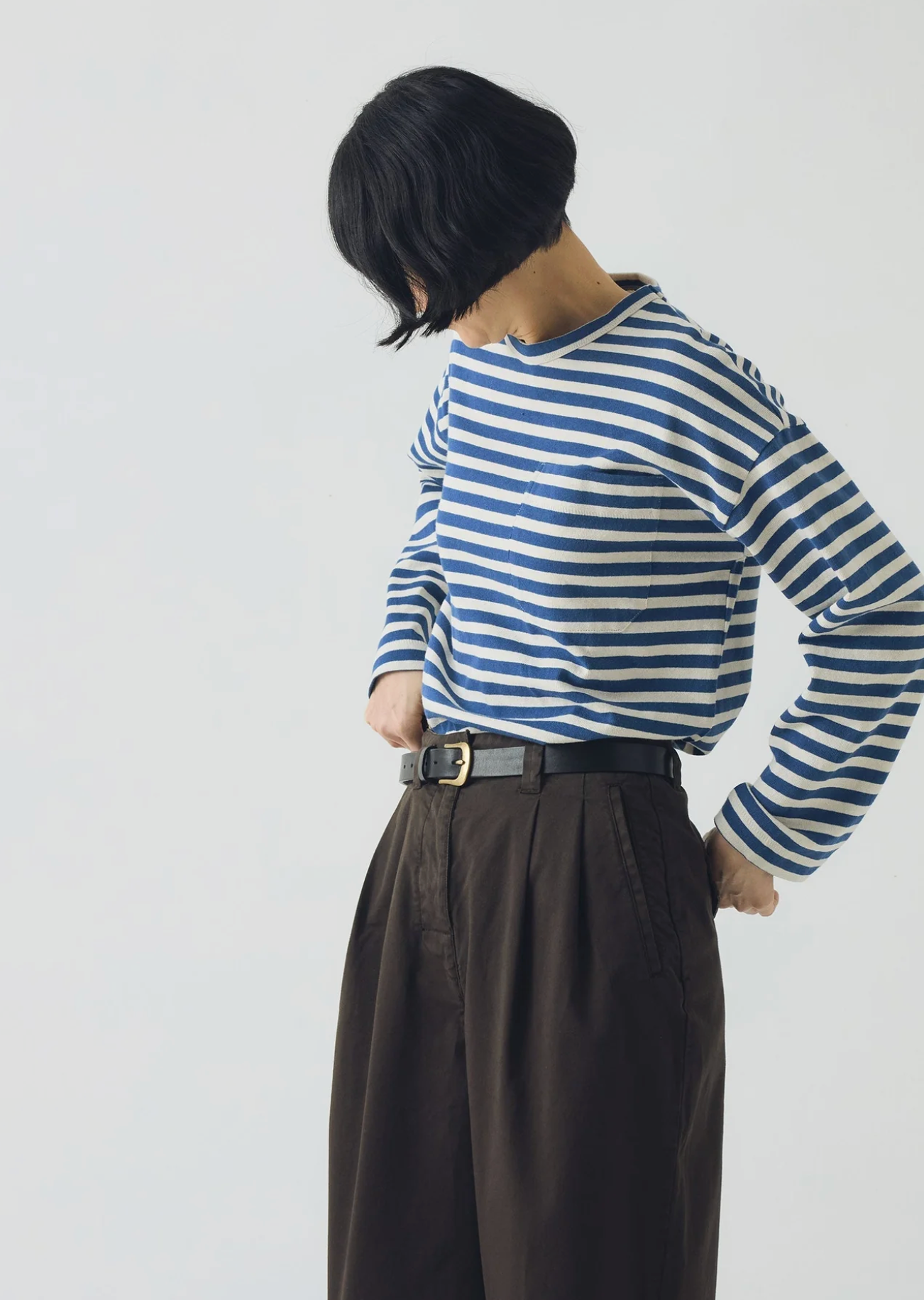 Bold Stripe Cotton Boxy Tee Delft Ecru