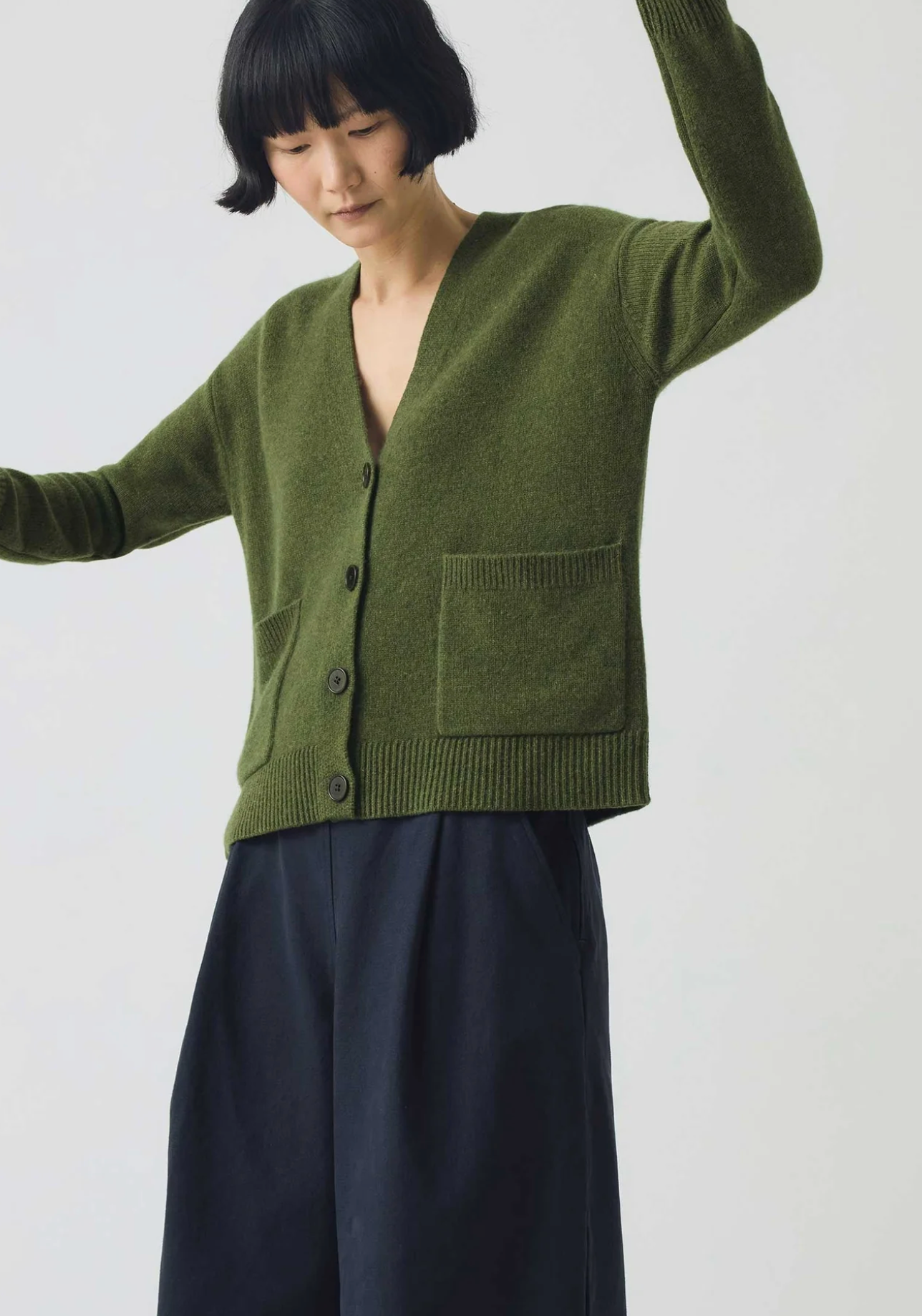 Ffion Wool Cashmere Boxy Cardigan Lawn Green