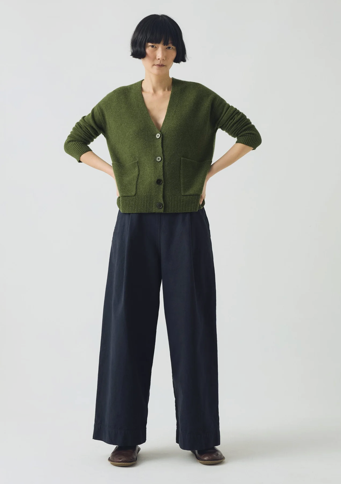 Ffion Wool Cashmere Boxy Cardigan Lawn Green
