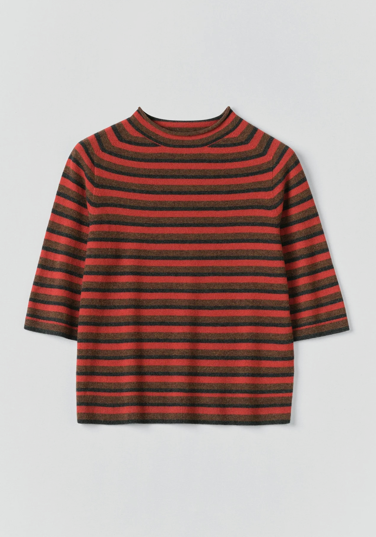 Stripe Wool Cashmere Half Sleeve Top Red Multi