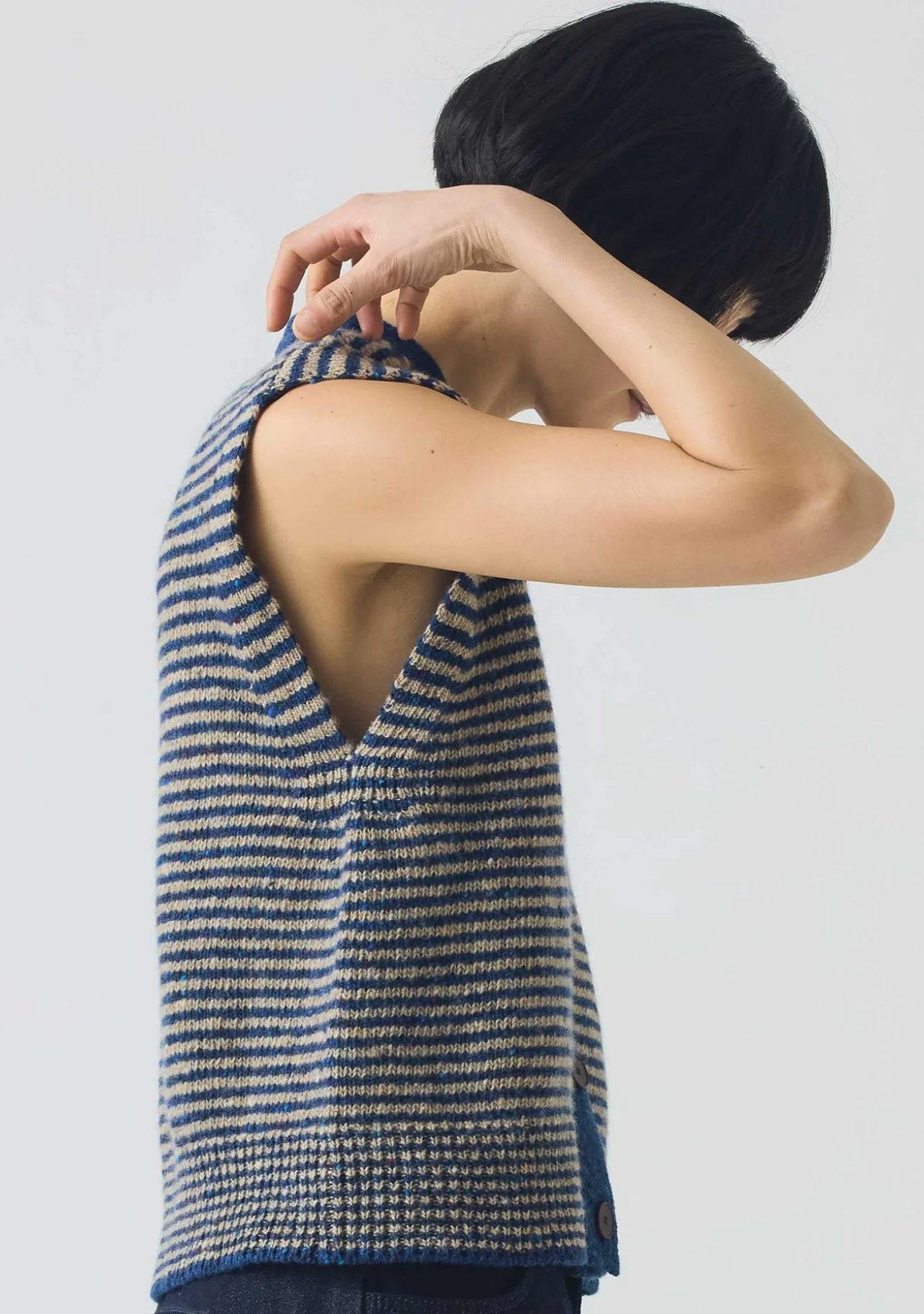 Striped Donegal V Neck Tank Ink Biscuit