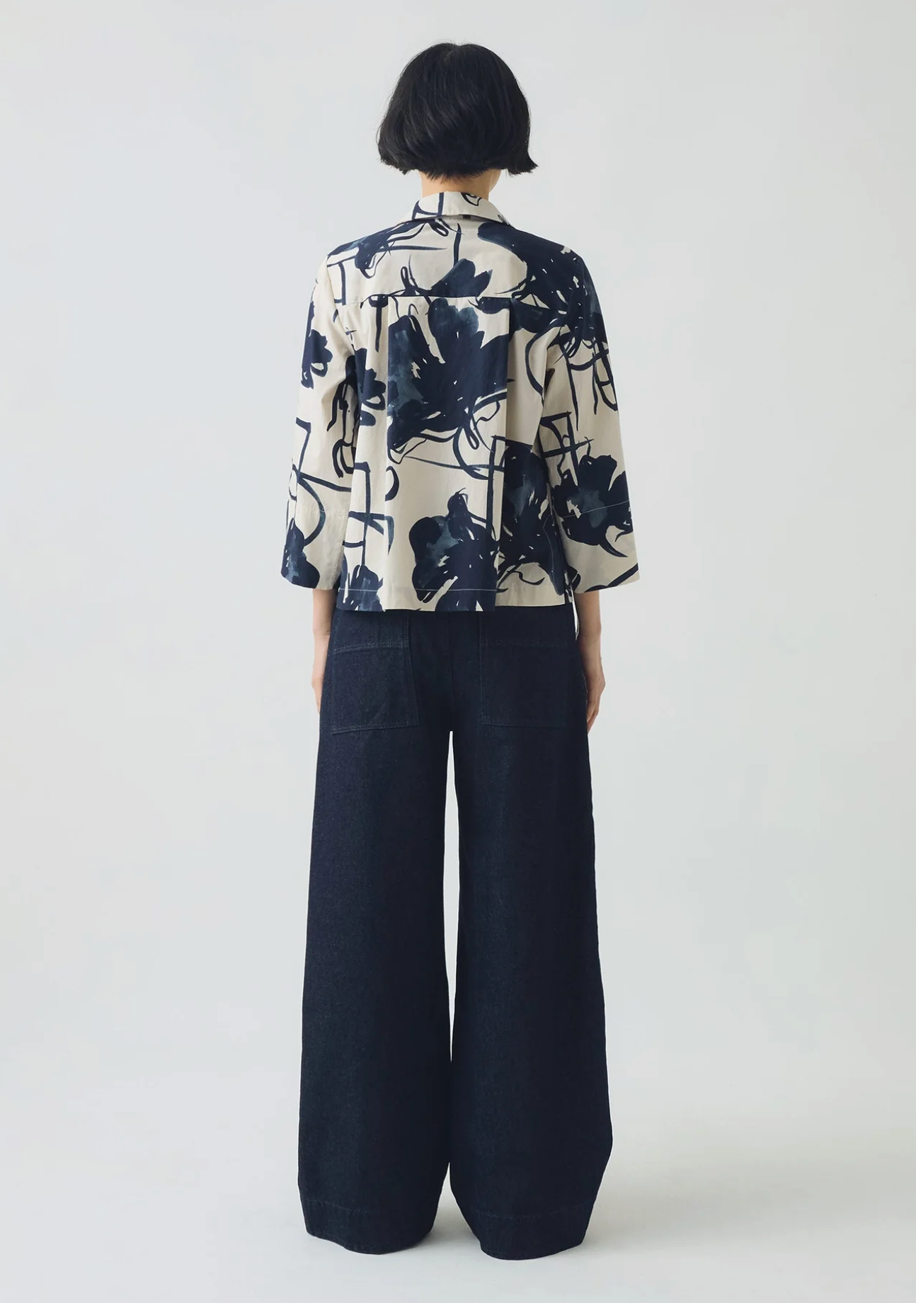 Pen and Ink Print Cotton Poplin Shirt Ink Blue