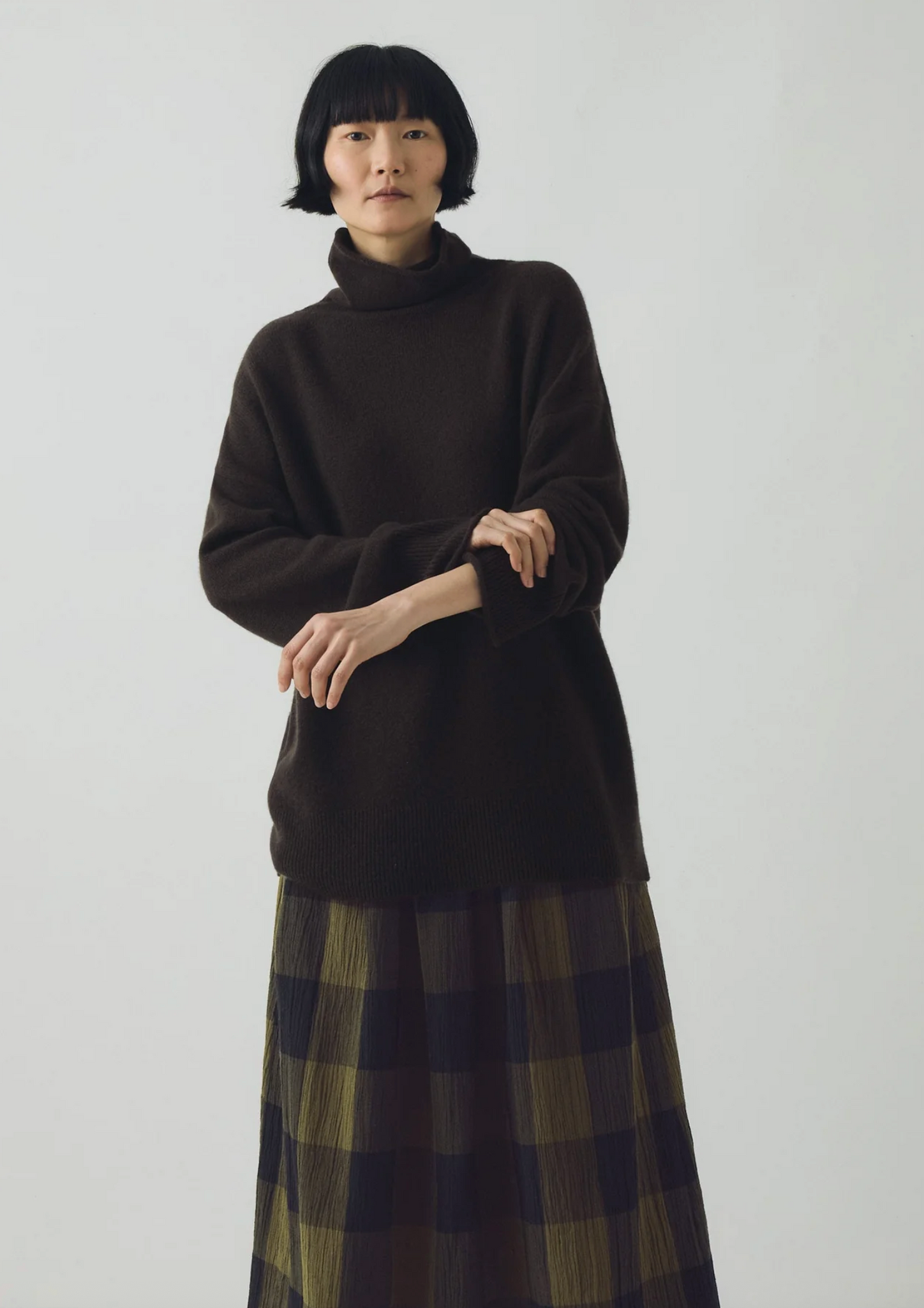 Roll Neck Wool Cashmere Sweater Brown