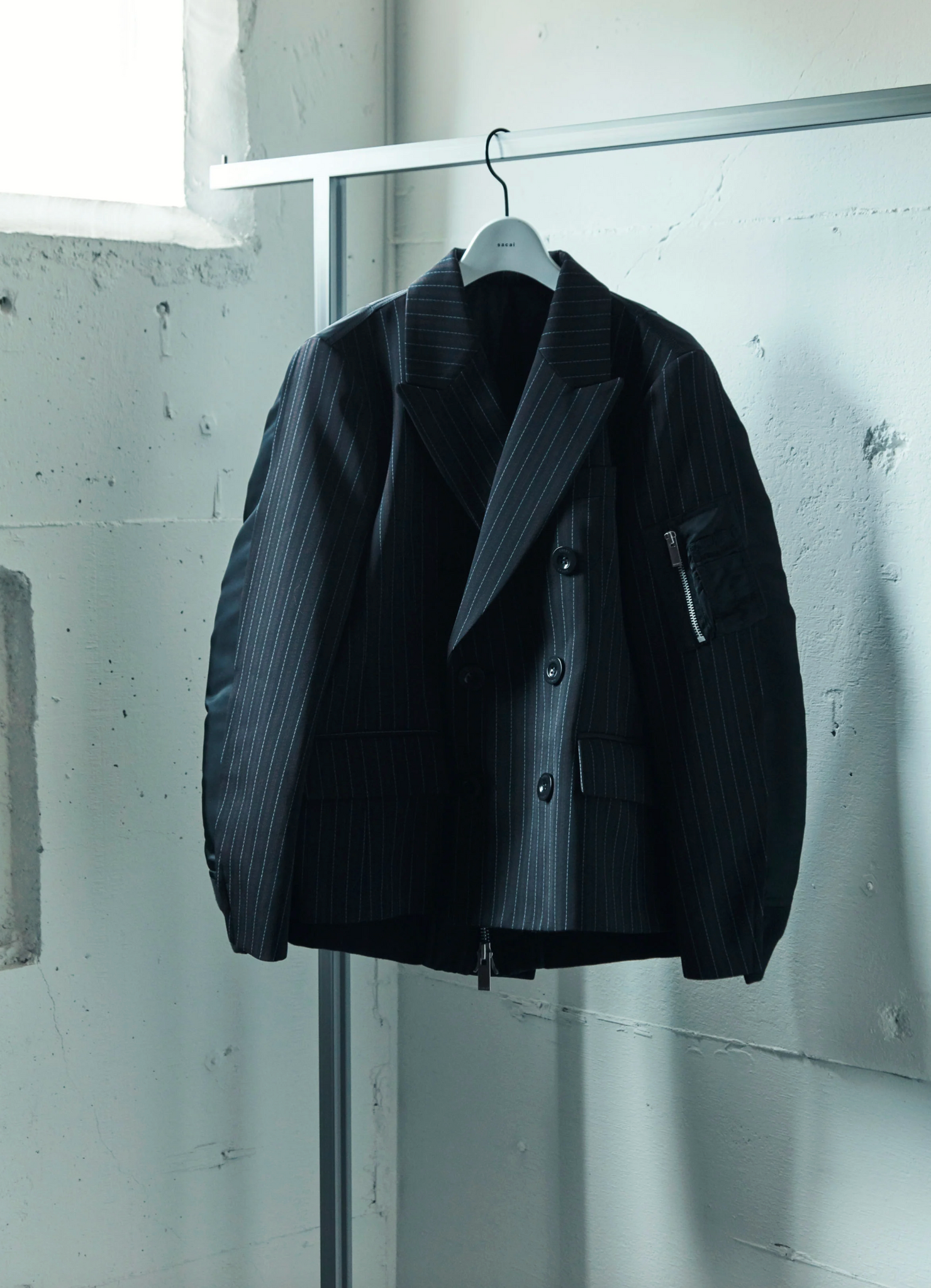 Stripe Doeskin x Nylon Twill Jacket Black