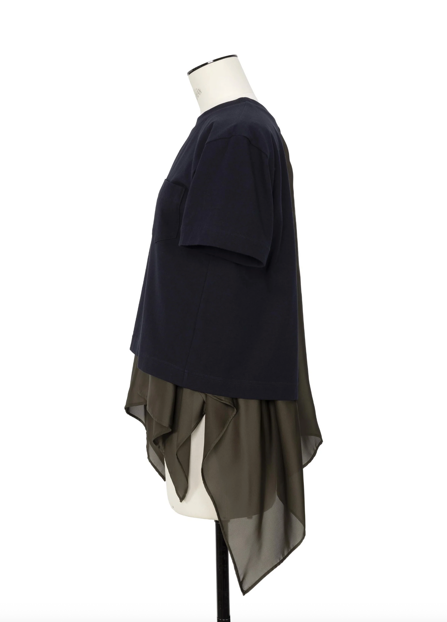 Satin x Cotton Jersey T-Shirt Navy x Khaki