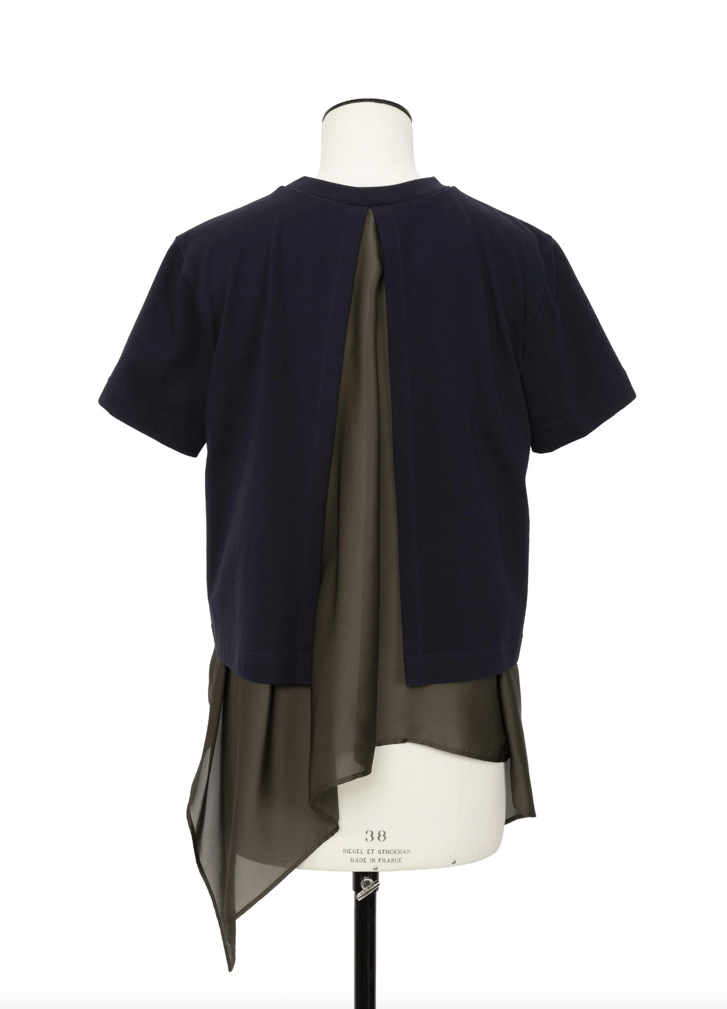 Satin x Cotton Jersey T-Shirt Navy x Khaki