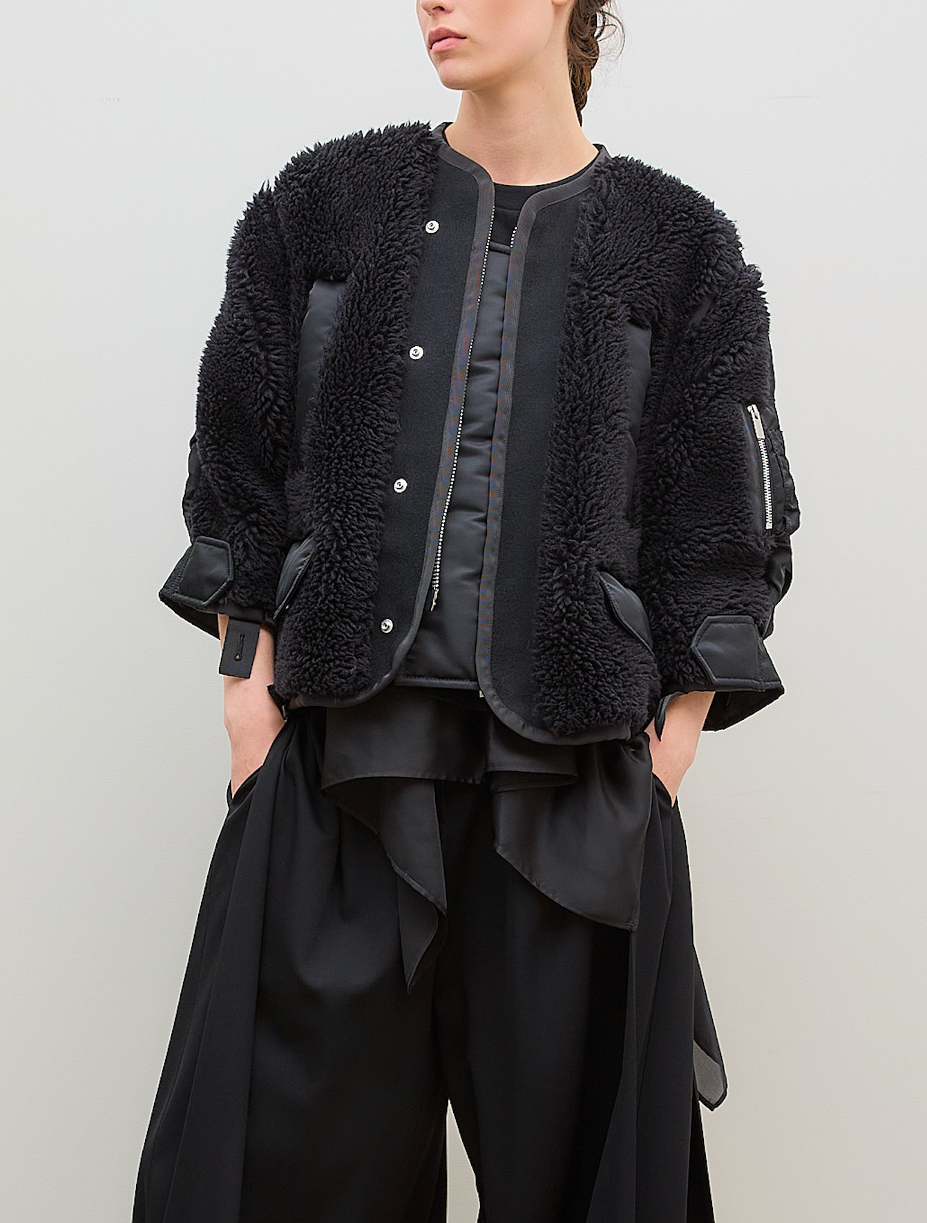 Faux Shearling x Nylon Twill Blouson Black