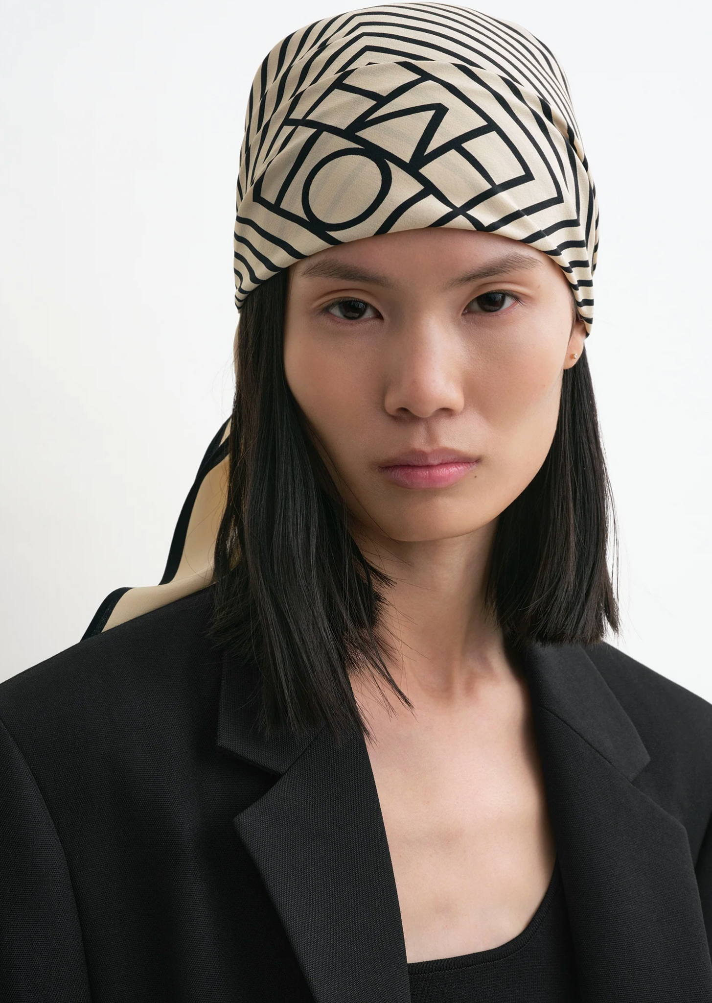 Centered Monogram Silk Scarf Cream