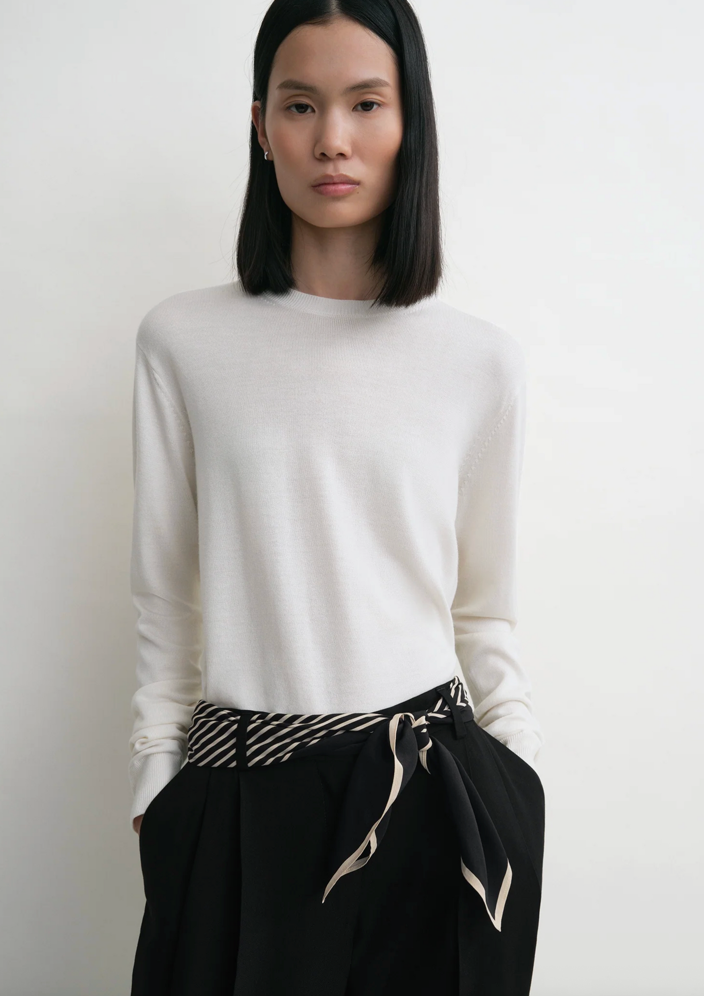 Centered Monogram Silk Scarf Black