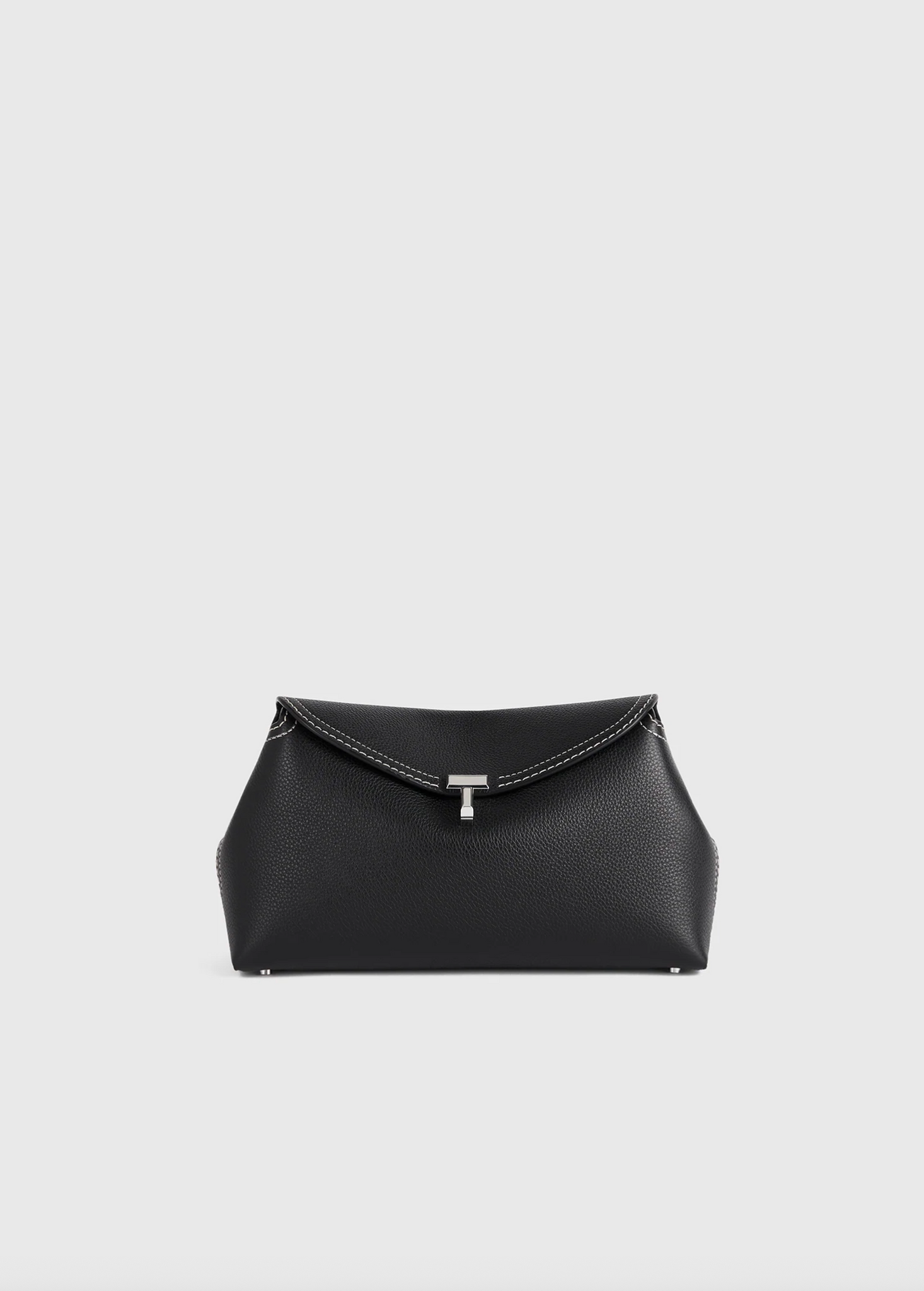 T-Lock Grained Leather Clutch Black