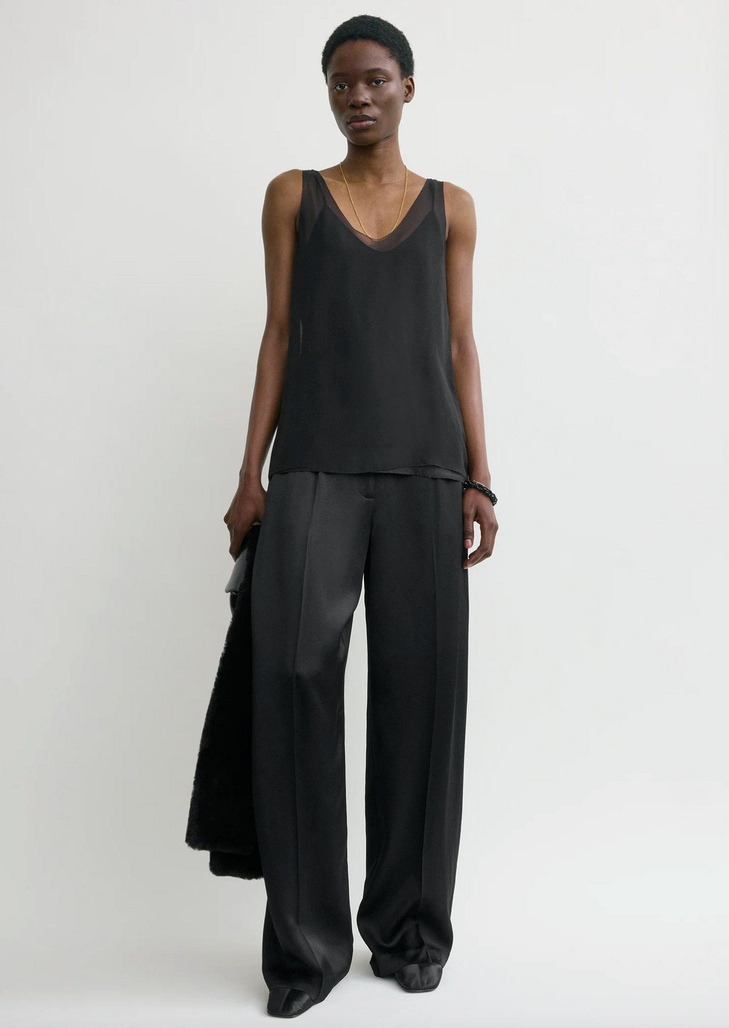 Chiffon Slip Top Black